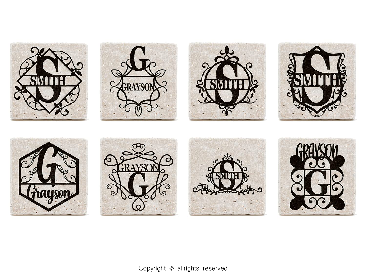 Custom Engraved Stone Coasters with Personalized Initials & Last Name - Unique Wedding & Housewarming Gifts - Set of 3 Tan Drink Coasters for Home Bar, Office, or Party Use