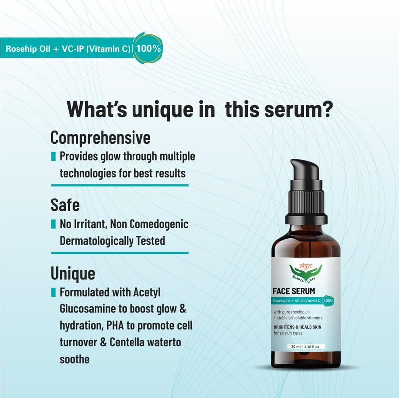 Organic Rosehip Oil with 3% Vitamin C Face Serum - Brightens, Heals & Hydrates Skin for All Skin Types | 30ml | Anti-Aging, Dark Spot Treatment & Glowing Skin Care | Perfect for Night Routine & Daily Moisturizing
