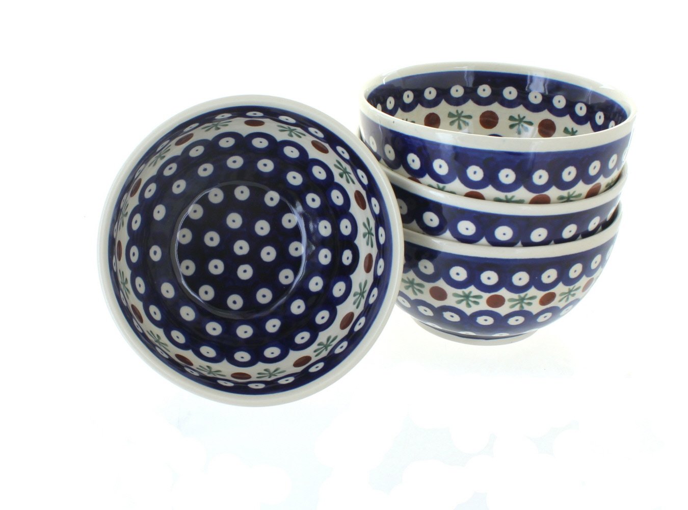 Blue Rose Polish Pottery 4-Piece Dessert Bowl Set - Handmade Ceramic Bowls for Ice Cream, Pudding, Fruit Salad & Party Serving - Elegant Nature-Inspired Tableware for Home Dining & Gifts