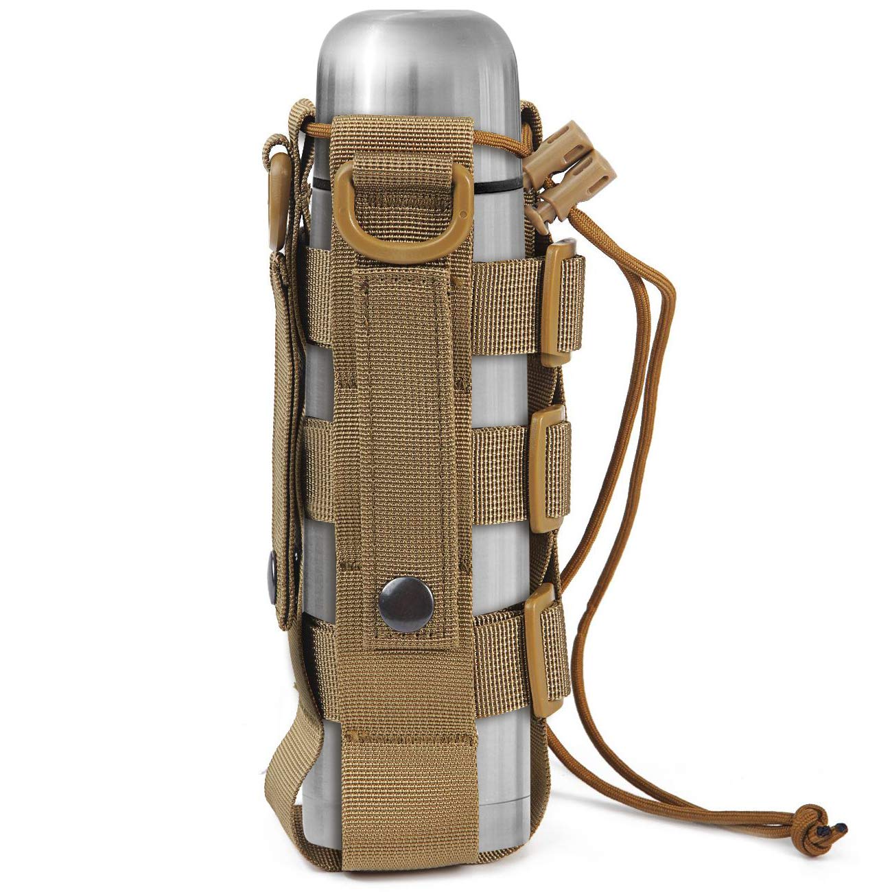 WICHEMI MOLLE Water Bottle Pouch - Tactical Hydration Holder with Adjustable Straps for 17-84 Oz Bottles (Brown) - Perfect for Hiking, Camping & Outdoor Adventures