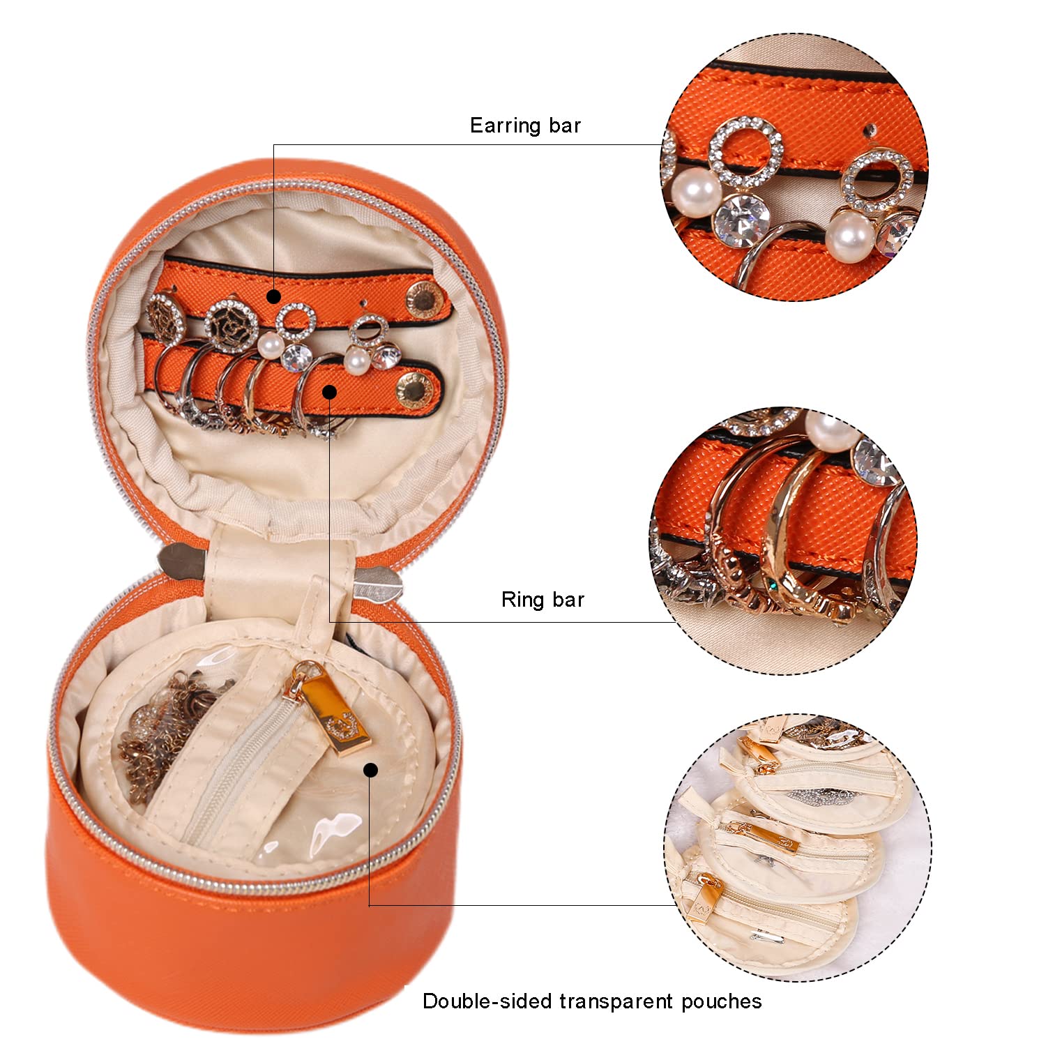 Angelina's Palace Round Jewelry Organizer Travel Case - Vegan Leather Jewelry Box for Necklaces, Earrings, Bracelets & Rings - Bridesmaid Gift Idea (Light Terracotta) - Perfect for Travel, Home Storage & Wedding Accessories