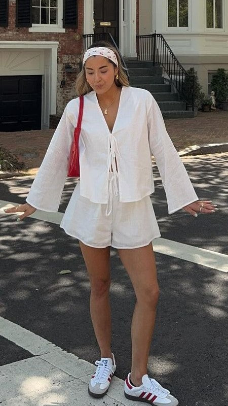 Iveena Women's Summer Outfit - White Top and Shorts Set for Casual Wear, Beach & Vacation | Comfortable & Stylish 2-Piece Set