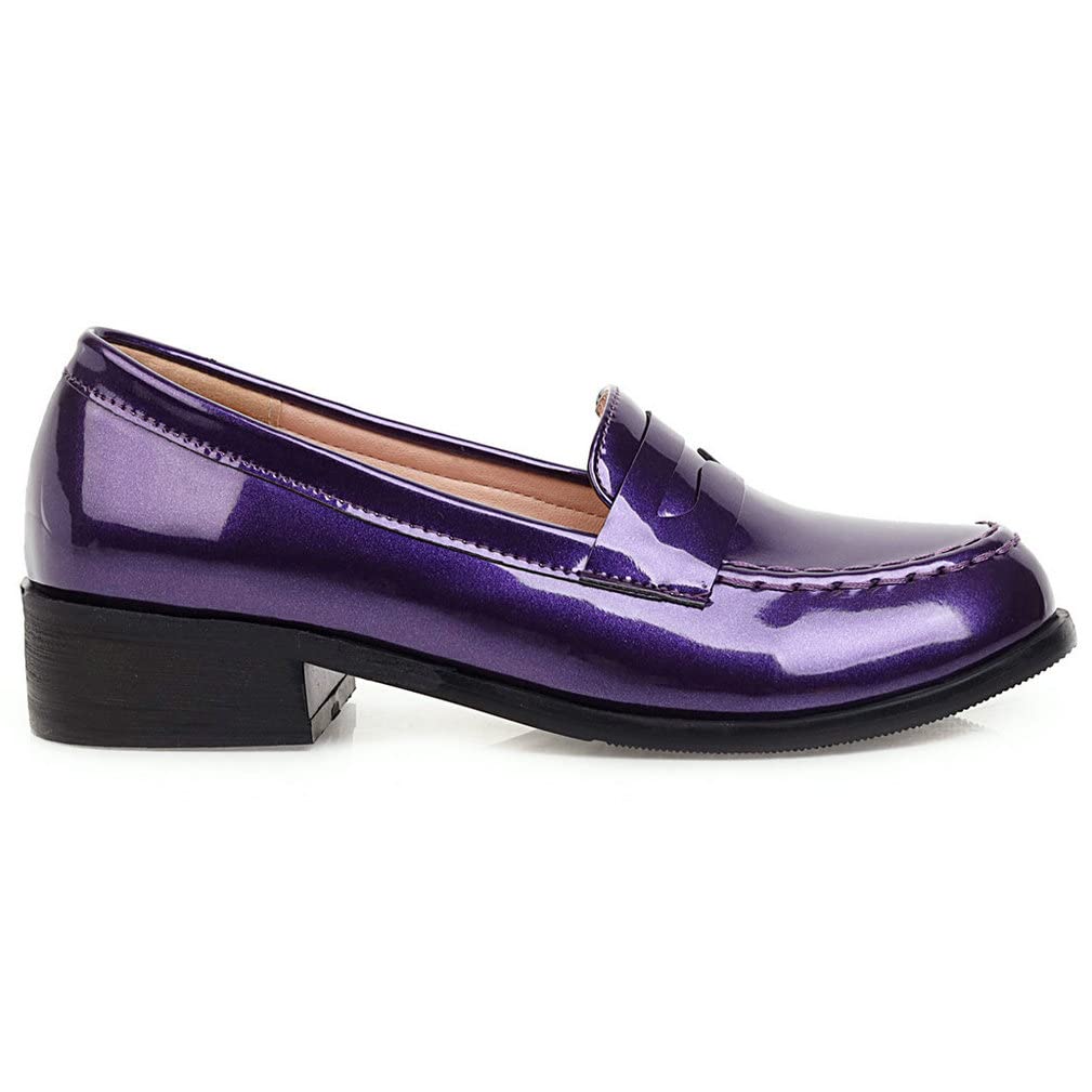 KISSASA Women's Patent Leather Loafers - Low Heel Round Toe Slip On Shoes for Work, Office & Casual Wear | Comfortable Mid Block Heel Pumps for Professional Women
