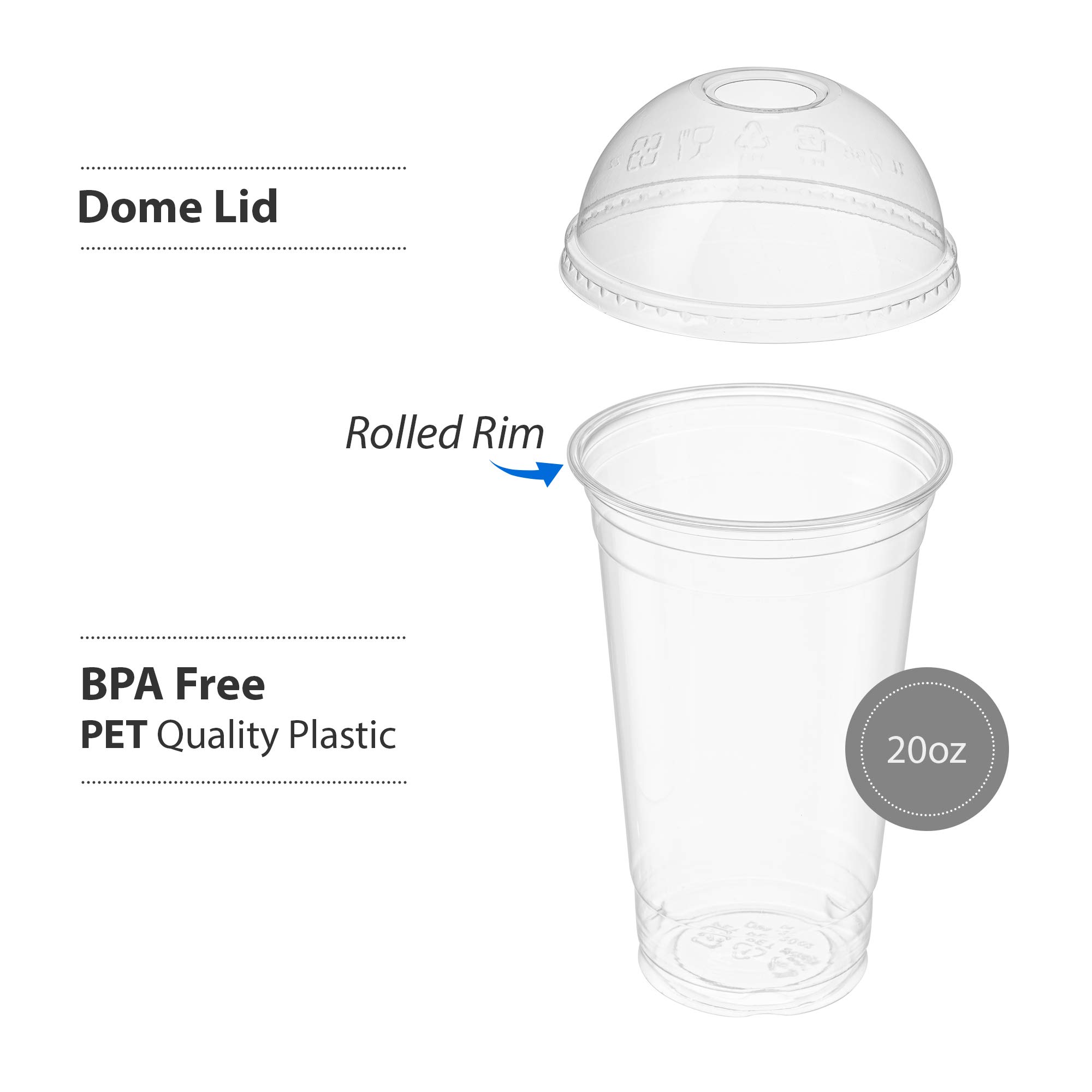 100 Sets - 20 Oz Crystal Clear PET Plastic Cups with Dome Lids for Iced Coffee, Cold Drinks, Milkshakes, Smoothies - Disposable Party Cups for Restaurants, Cafes, and Events