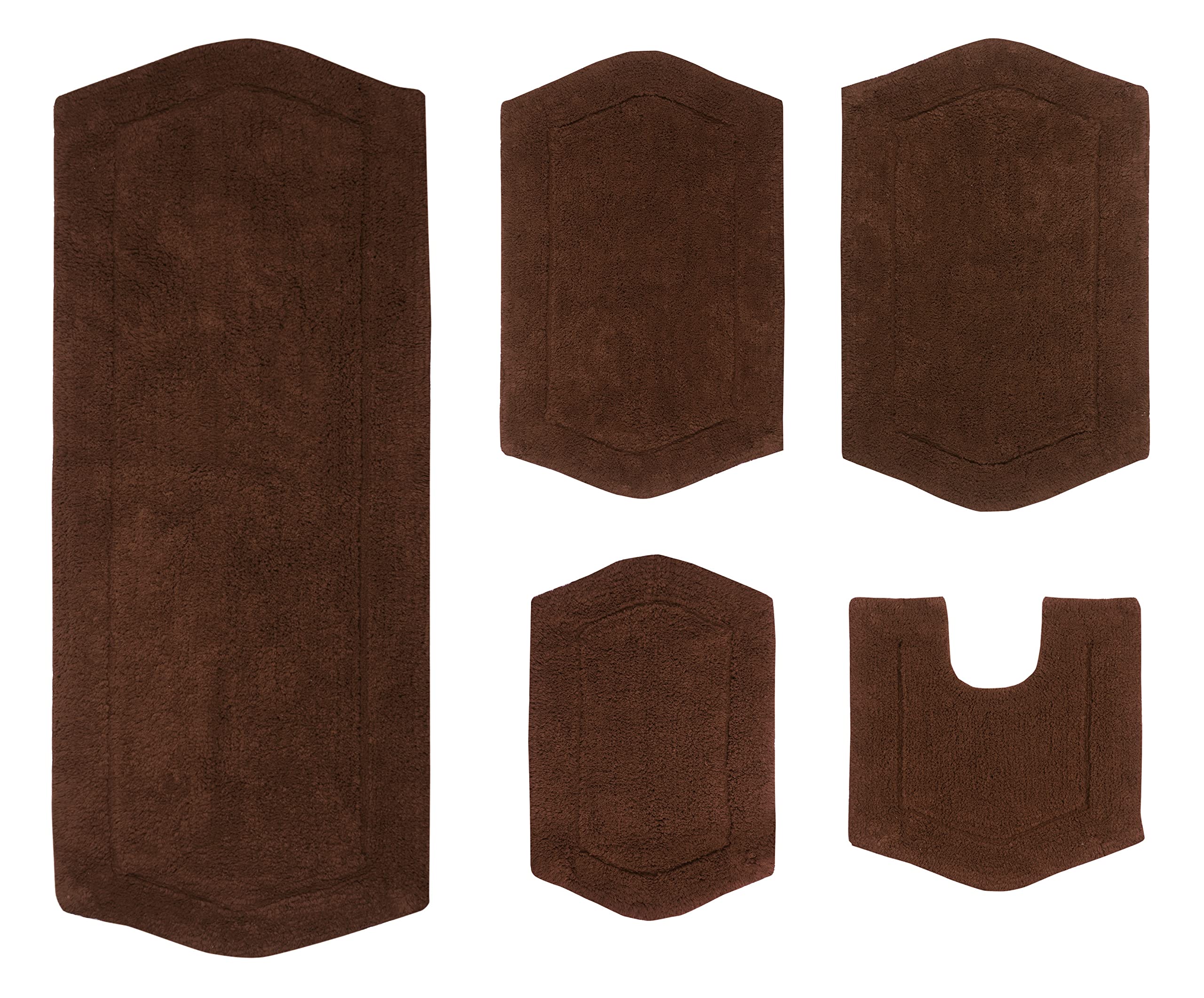 Home Weavers Waterford Collection 100% Cotton Tufted Bath Rug Set - Ultra Soft & Absorbent Non-Slip Plush Bath Mats (5-Piece, Chocolate) | Machine Washable Bathroom Carpet for Shower, Tub & Vanity Areas