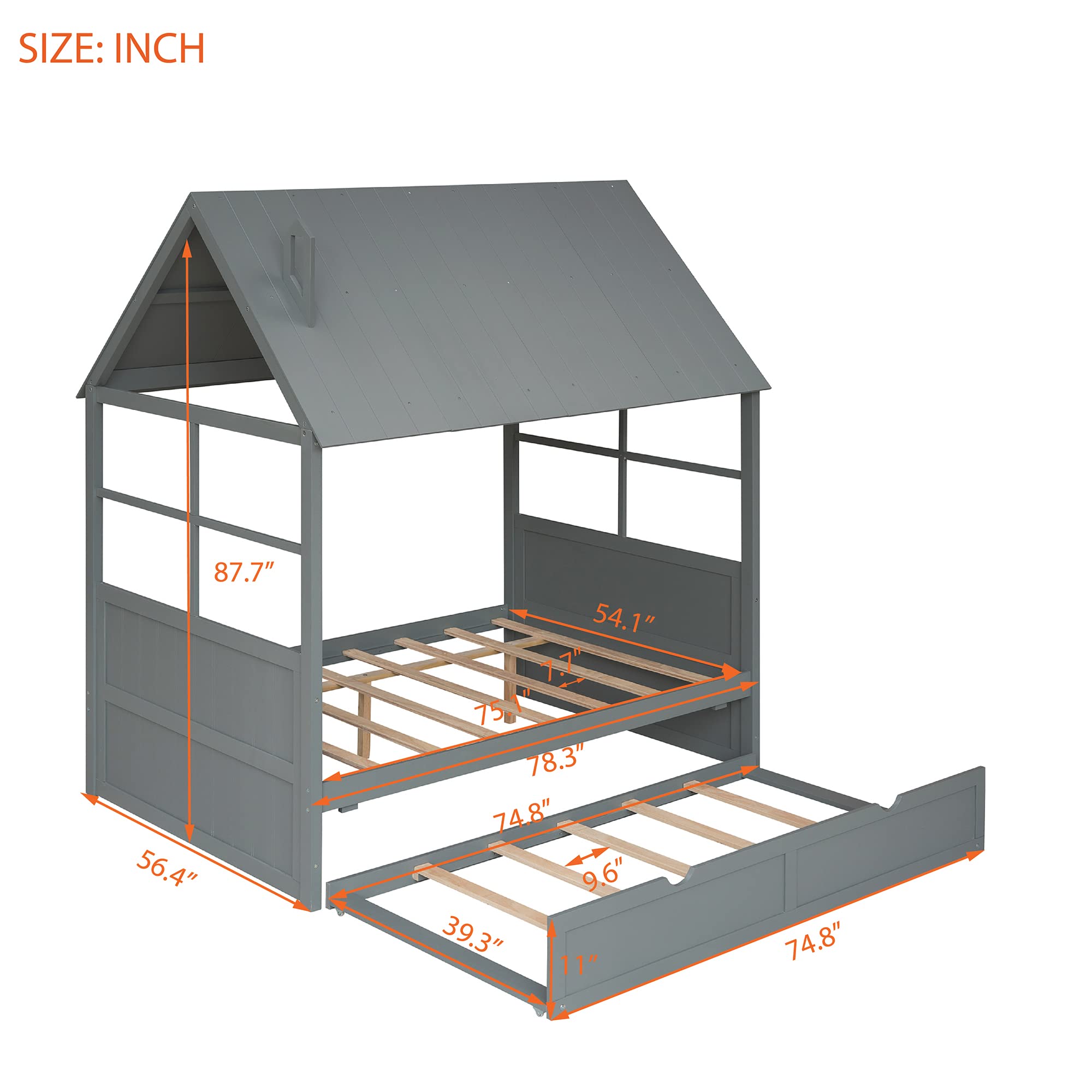 SOFTSEA Full Size House Daybed with Trundle - Sturdy Platform Bed Frame, No Box Spring Required - Perfect for Guest Rooms, Kids' Rooms & Small Spaces