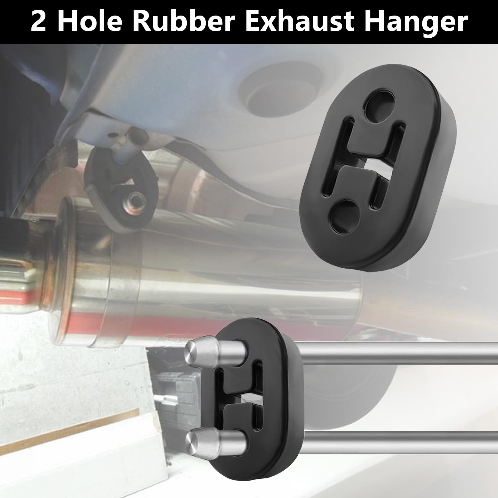 Universal Exhaust Rubber Hanger Mounts - 4PCS Black Rubber Muffler Hangers with 0.47 Inch 2-Hole Design, Durable Suspension Insulator Bushings for Car & Truck Exhaust Systems - Perfect for DIY Repairs & Automotive Maintenance