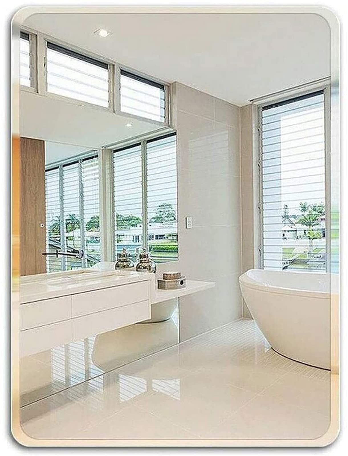 Large Frameless Rectangle Wall Mirror - Modern Makeup & Bathroom Mirror for Bedroom, Living Room, Hallway - Durable Hanging Decorative Mirror for Home & Salon Use