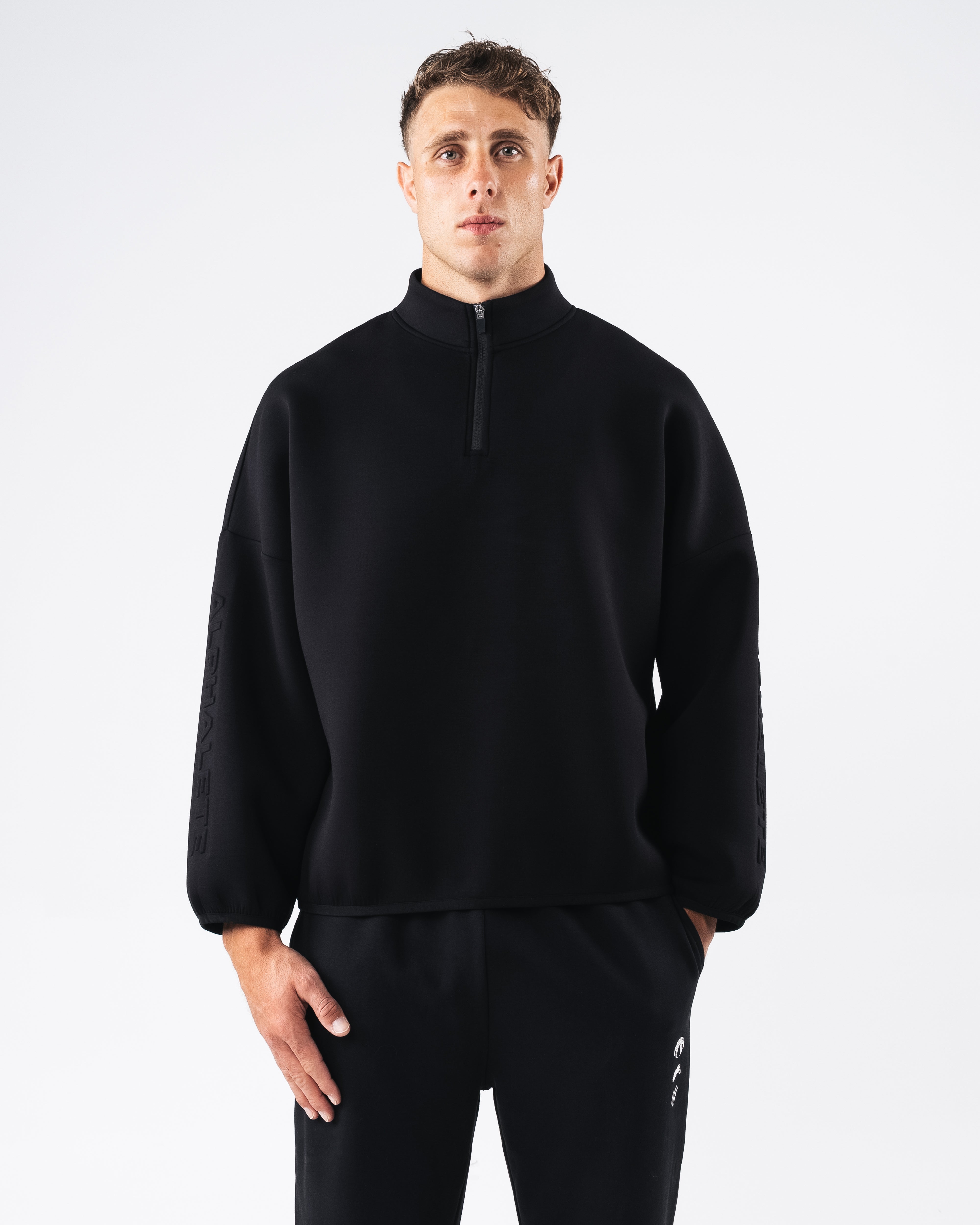 ELMTS Men's Quarter Zip Pullover Sweatshirt - Black | Lightweight Fleece Lining for Outdoor Activities & Casual Wear