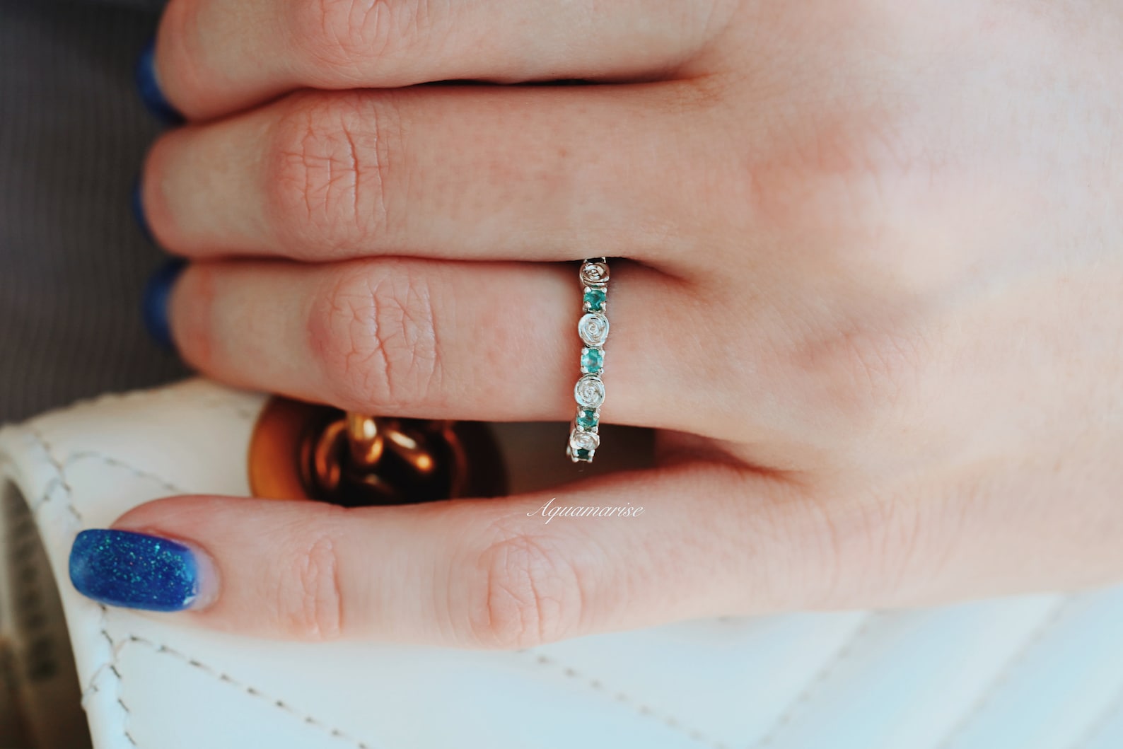 Natural Green Moss Agate Rose Wedding Band Ring - Sterling Silver 925 for Women - Elegant Bridal Jewelry, Anniversary Gift, Boho Engagement Ring for Outdoor & Beach Weddings