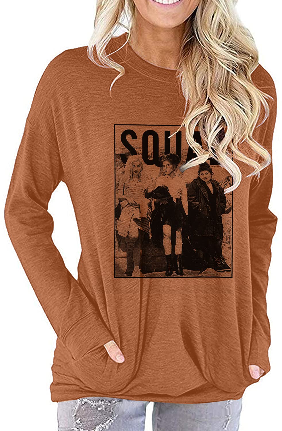 UNIQUEONE Women's Halloween Squad T-Shirt - Funny Sanderson Sisters Graphic Tee Top | Cute Halloween Costume & Spooky Party Outfit