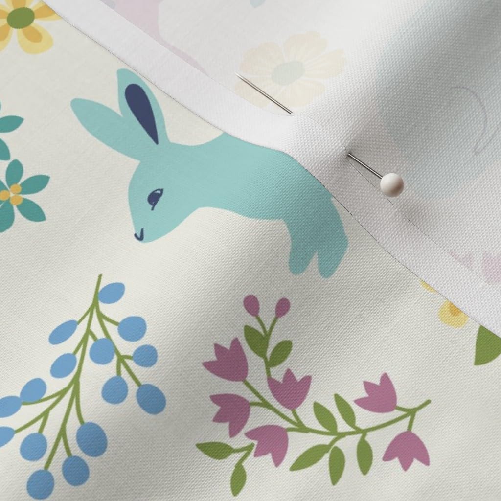 Springtime Bunnies White Rabbits Easter Purple Rainbow Printed Cotton Fabric by The Yard - Petal Signature Cotton for Sewing, Quilting, Apparel & Home Decor | Perfect for Easter Crafts, Baby Clothes & DIY Projects