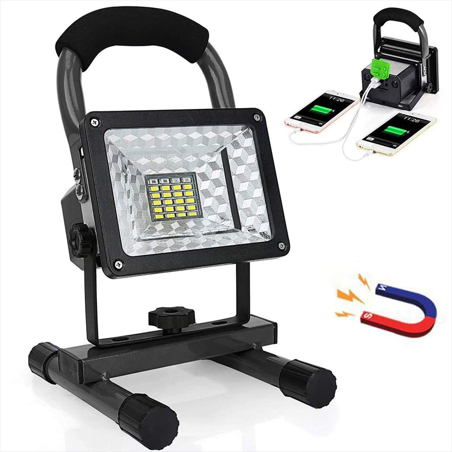 15W 24LED Rechargeable Spotlight Work Light - Waterproof Outdoor Camping Light with Built-in Lithium Battery for Hiking, Fishing, Emergency & Night Work