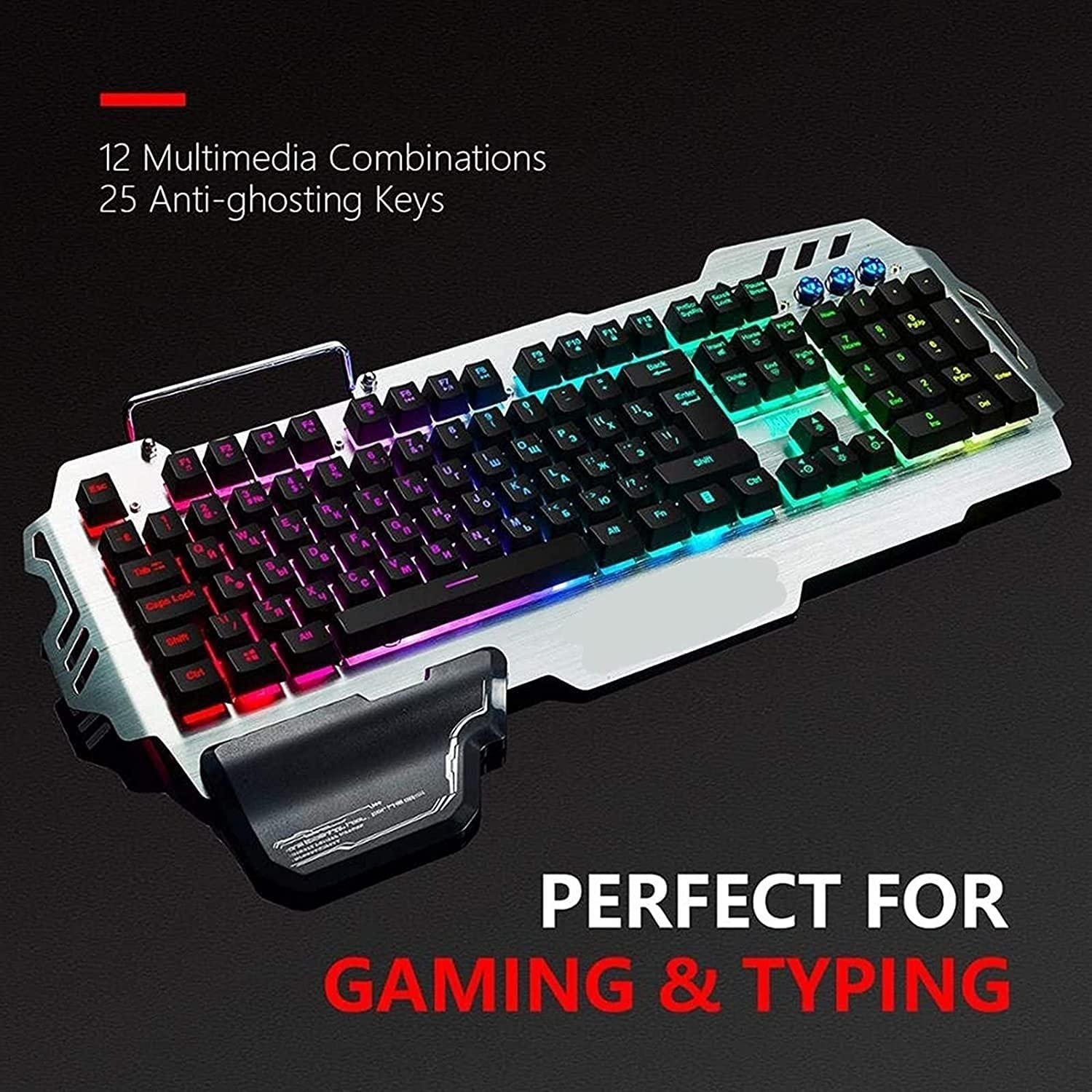 RGB Gaming Mechanical Keyboard and Mouse Combo - 104 Keys Wired USB Keyboard with Detachable Wrist Rest for PC Gamers - Perfect for Esports, Office Work & Computer Desktop Gaming Setup