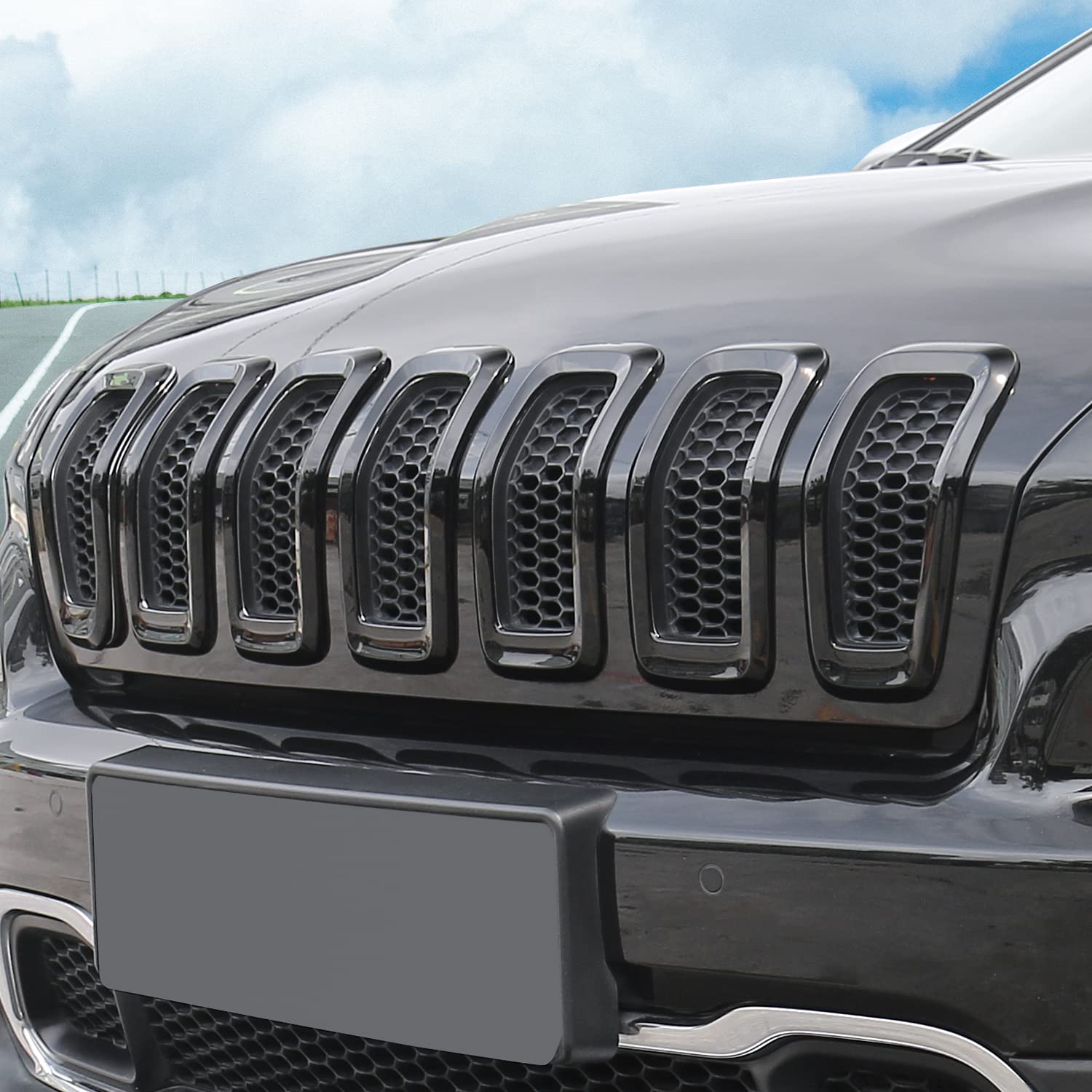 JeCar ABS Grille Inserts & Trim Kit for 2014-2018 Jeep Cherokee KL - Black | Front Grill Cover Upgrade for Off-Road & Street Style