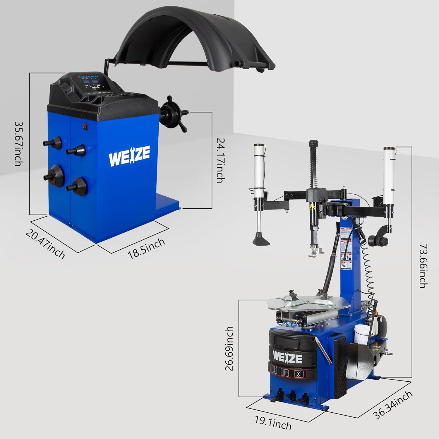 WEIZE Electric Tire Changer Machine with Robo Arm & Roller Tool - 2 Helper Arms for Auto Repair Shops & Home Garages - Perfect for Car, Truck & Motorcycle Tire Replacement