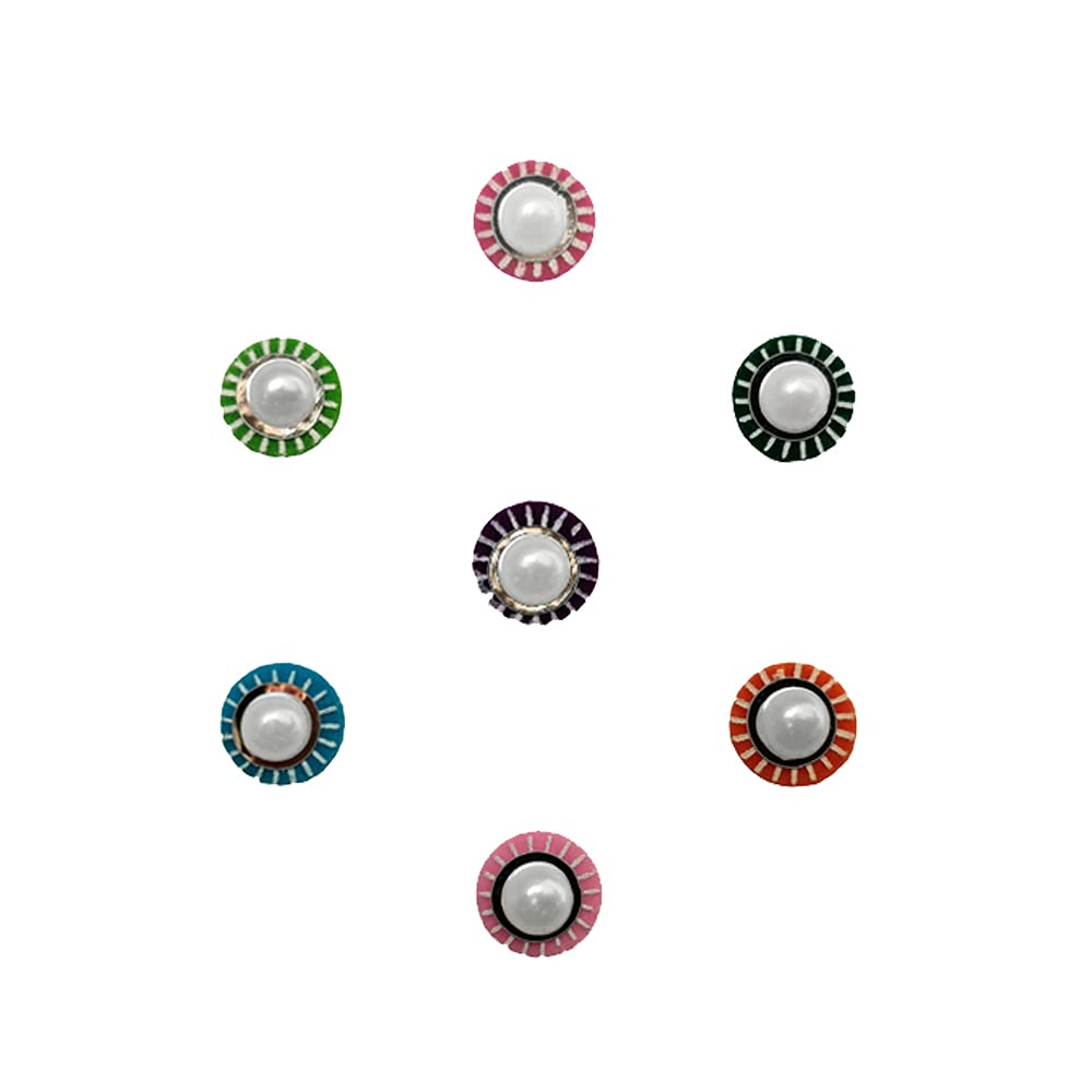 Comet Busters Round Multicolor Bindi with Pearl (BIN534) - Traditional Indian Forehead Jewelry for Weddings, Festivals & Cultural Events