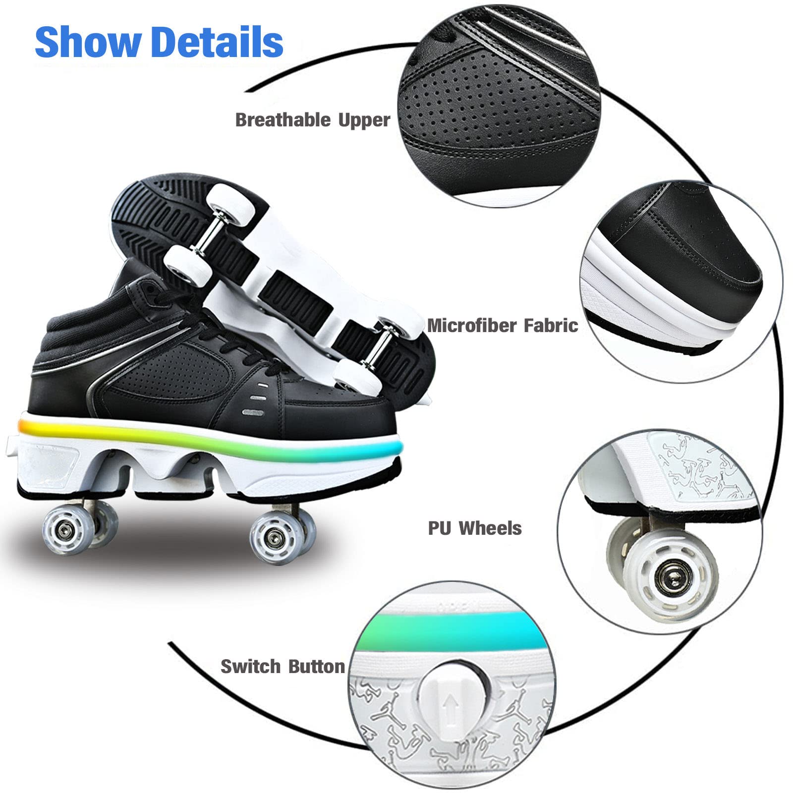 Women's & Kids' Convertible Roller Skate Shoes - 4-Wheel Adjustable Sneakers for Outdoor Skating | Perfect for Girls, Boys & Beginners | Great for Parks, Rinks & Family Fun