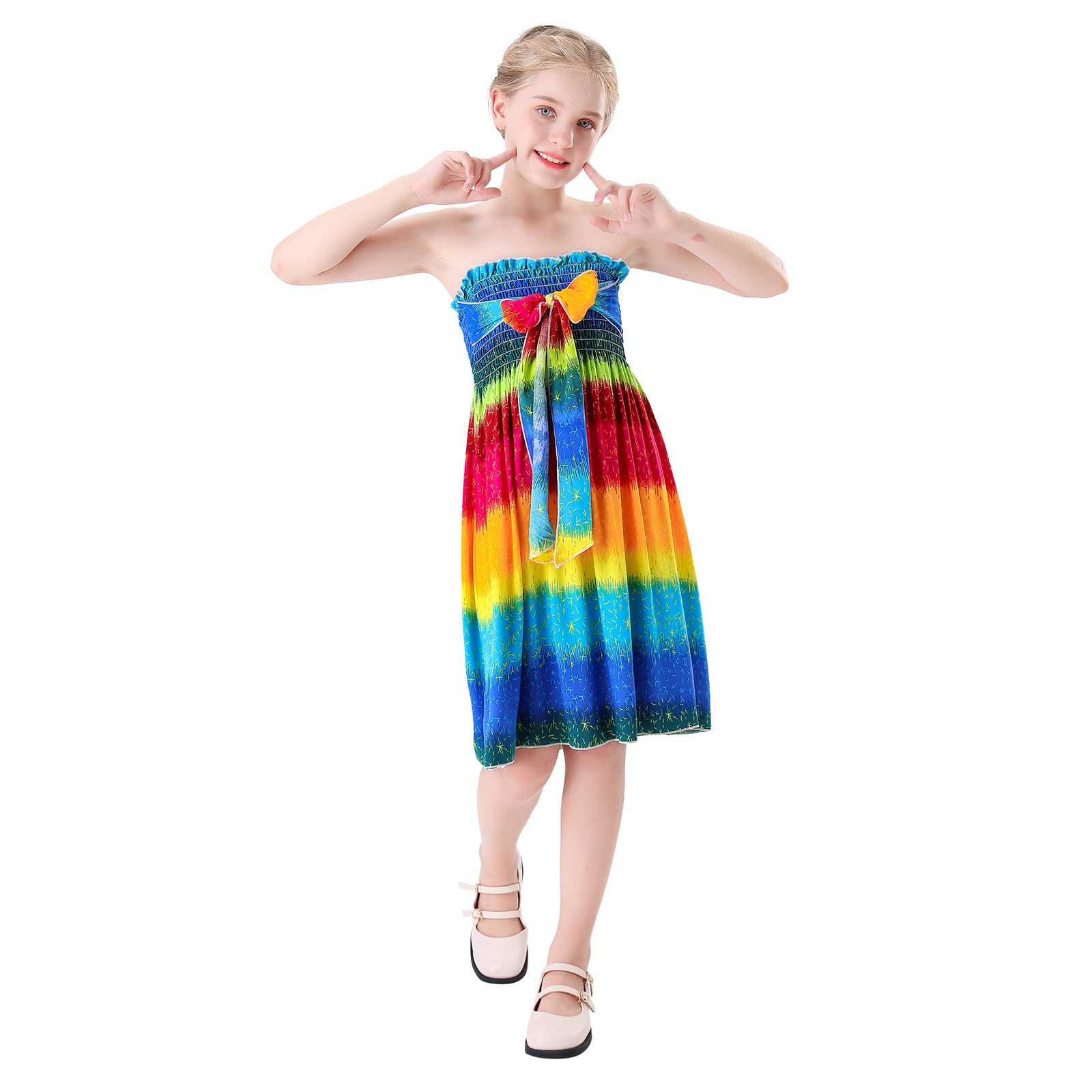Bohemian Floral Sleeveless Toddler Dress with Bowknot - Girls' Summer Beach Dress for Plus Size Toddlers | Perfect for Vacation, Photoshoots & Outdoor Play