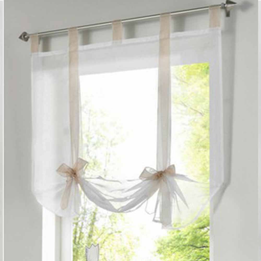 AiFish Adjustable Balloon Roman Curtains - 1 Piece Sheer Voile Window Drapes with Tab Top for Kitchen, Bedroom & Balcony | Decorative Tie-Up Valance Panels for Home Decor & Light Filtering