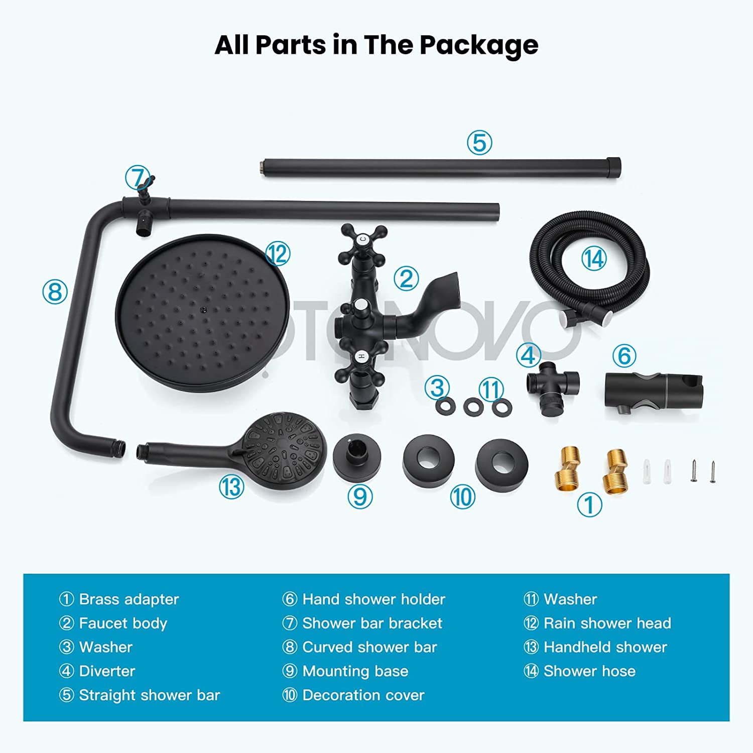 Gotonovo 8 Inch Round Rain Shower Head with Double Cross Handle & Tub Spout - Matte Black Wall Mount Bathroom Faucet Mixer - 3 Function ABS Handheld Sprayer for Luxurious Spa-Like Shower Experience