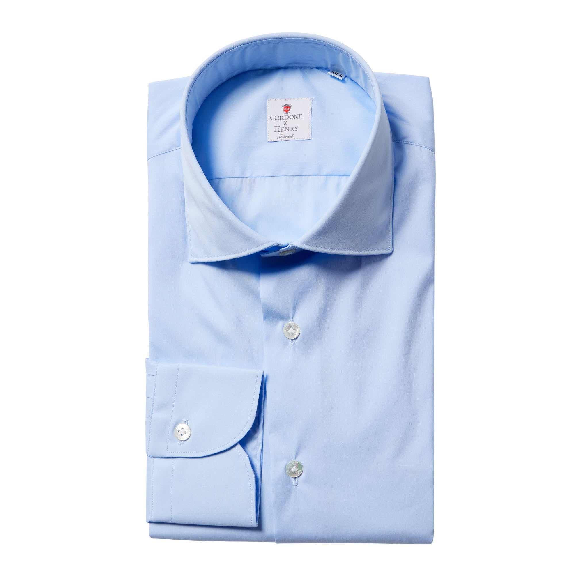 Plain Cotton Long Sleeve Dress Shirt with Single Cuff - Light Blue for Men | Business Casual & Office Wear