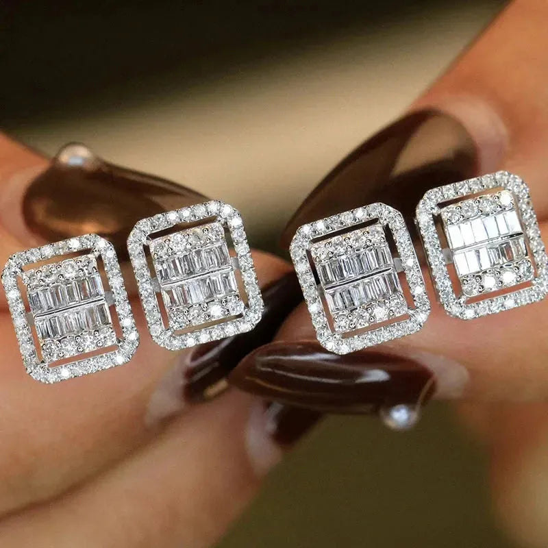 18K White Gold Geometric Diamond Stud Earrings for Women - 0.50 Carat Natural Diamond Earrings | Elegant Party Jewelry & Wedding Gift | Perfect for Anniversary, Date Night and Special Occasions