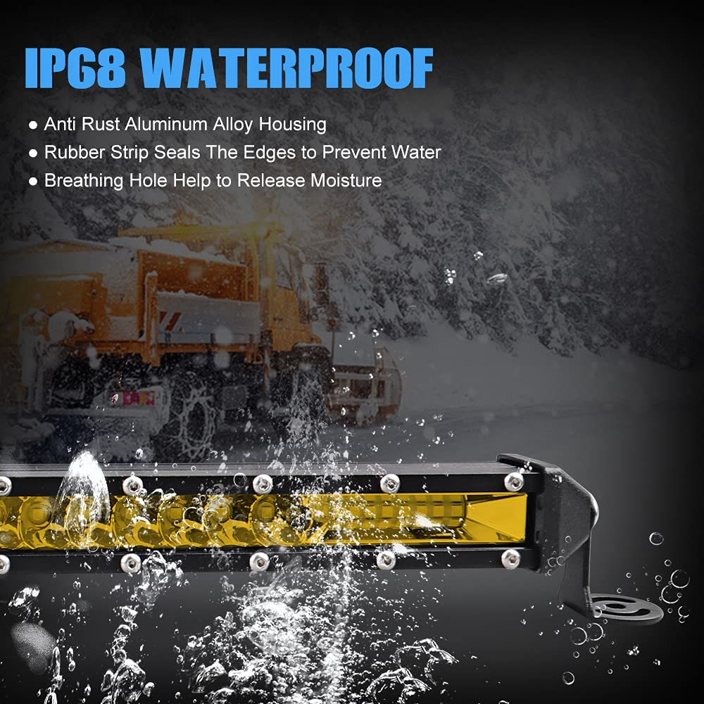 20 Inch Yellow LED Light Bar - Ultra Slim Off-Road Flood Spot Combo Beam for SUV, UTV, ATV, Trucks & Boats | Waterproof Work Light for Night Driving, Camping & Outdoor Adventures