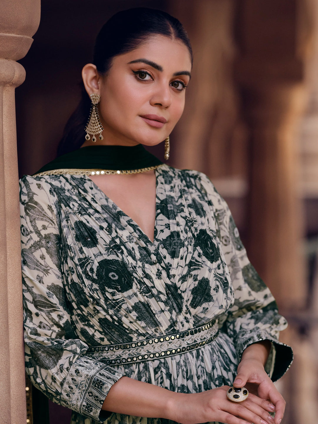 Elegant Beige Georgette Designer Anarkali Dress with Printed Embroidery - Perfect for Weddings, Parties & Festive Occasions
