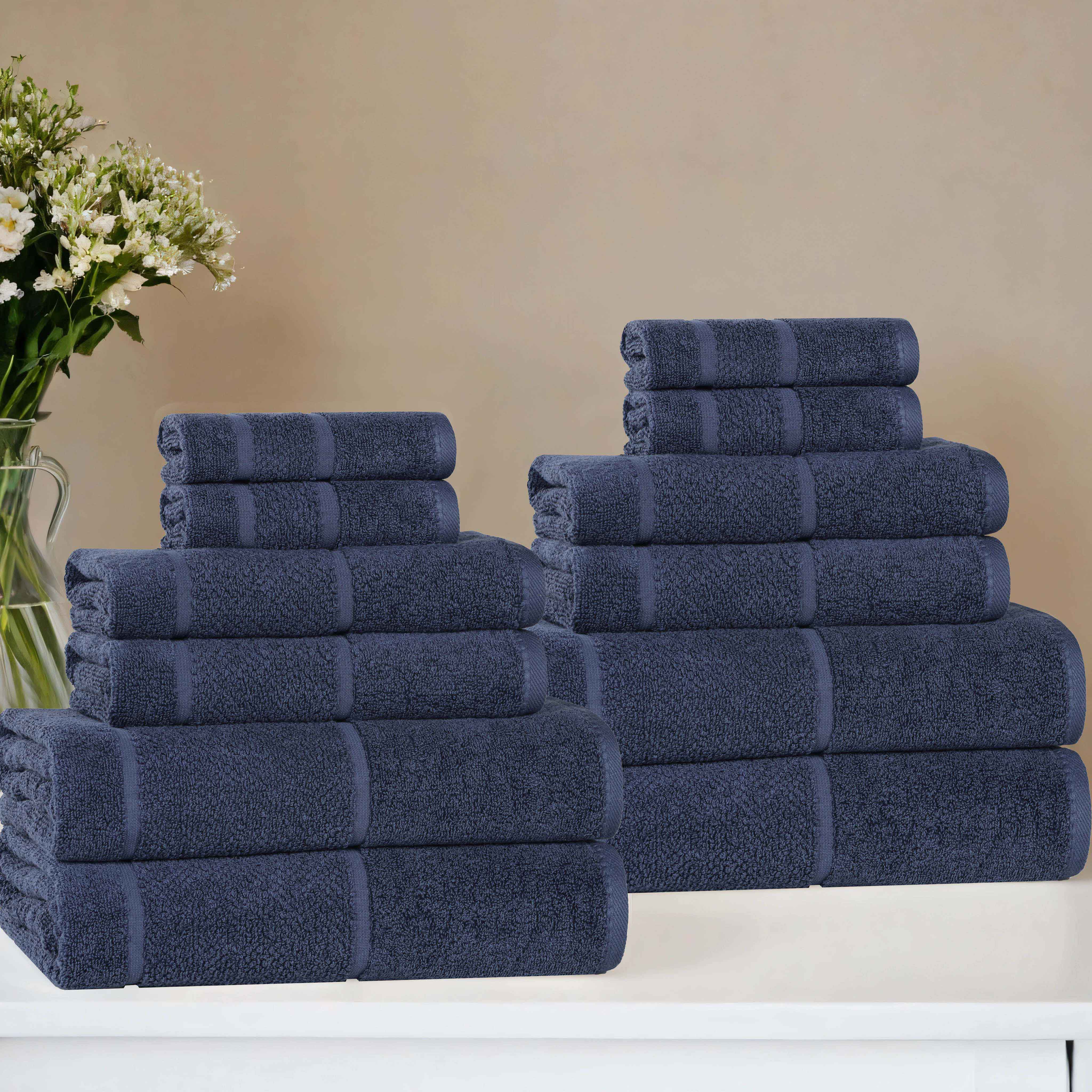 Premium 12-Piece Cotton Towel Set with Smart Twist & Broad Border - Soft, Absorbent Bath & Beach Towels for Home, Spa, Gym, and Travel