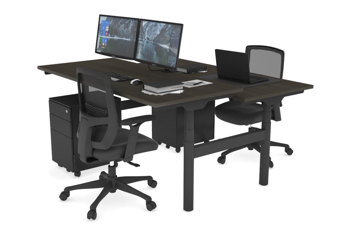 Flexi Premium Height Adjustable 2-Person H Bench Workstation - Black Frame [1400L x 700W] - Ergonomic Office & Home Workspace Solution for Team Collaboration