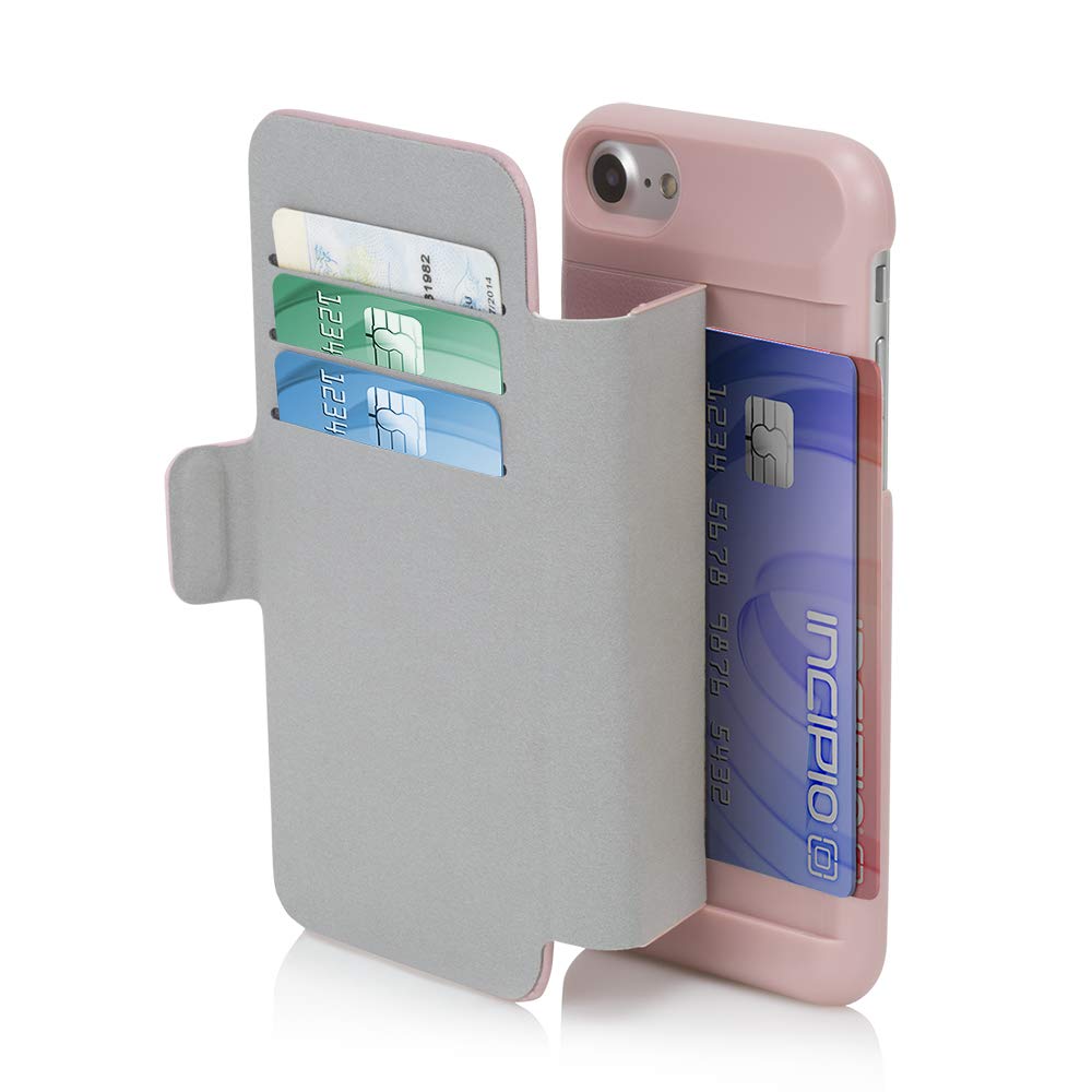 Incipio Vegan Leather Wallet Folio Case for iPhone 7 - Slim Credit Card Holder & Protective Cover (Blush Pink) | Perfect for Everyday Use, Business Travel & Hands-Free Convenience
