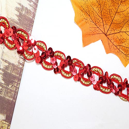 15 Yards Sparkle Sequin Ribbon Trim - Red Glitter Braid for Wedding Dresses, DIY Crafts, Costumes & Home Decor Embellishments