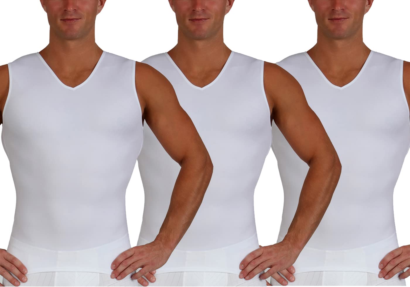 Insta Slim Men's Compression Body Shaper - 3 Pack Sleeveless V-Neck Shirt for Back Support, Gynecomastia & Hernia Relief - Made in USA | Workout, Post-Surgery & Everyday Wear