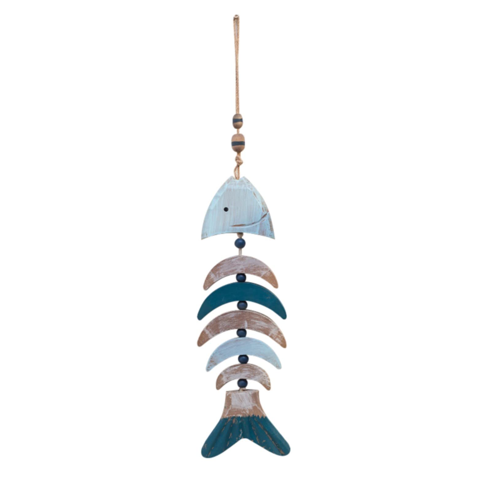 Hand Carved Wooden Fish Wall Decor - Nautical Beach Lake House Hanging Fish Chime - Small Christmas Ornaments for Home, Office & Outdoor Use (Size B)