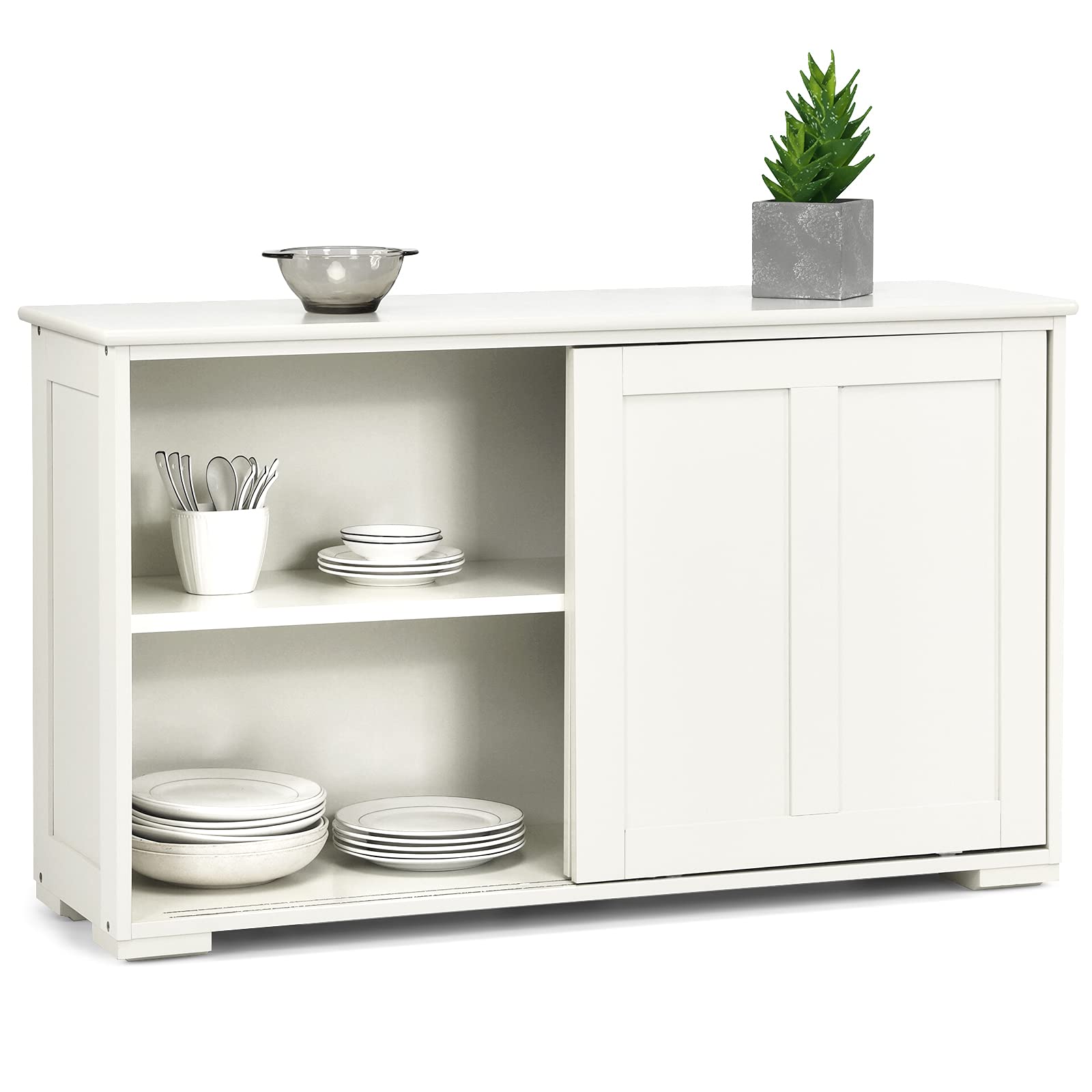 Costzon Wooden Sideboard Buffet Cabinet with Adjustable Shelf & Sliding Barn Door - Kitchen Storage, Coffee Bar Console Table for Living Room, Dining Room & Hallway - Perfect for Home Organization & Entertaining (White)
