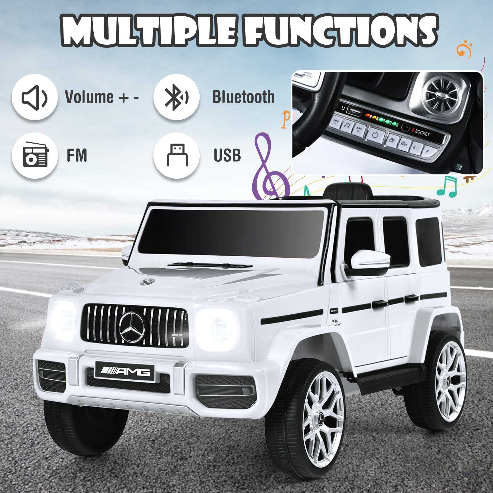 **OLAKIDS 12V Kids Ride On Car - Licensed Mercedes Benz G63 Electric Vehicle with Remote Control, Double Open Doors, Music, Bluetooth, 2 Speeds & Wheels Suspension - Battery Powered Driving Toy for Boys & Girls (White) - Perfect for Indoor & Outdoor Play, Birthday Gifts & Family Fun**