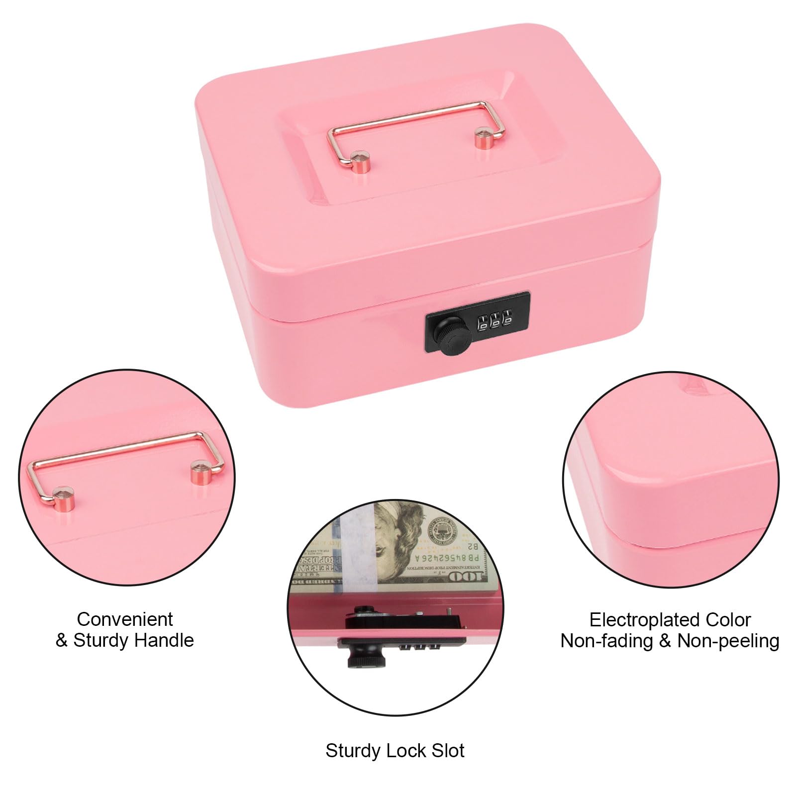 Medium Metal Cash Box with Combination Lock - Durable Money Saving Organizer with Money Tray, Security Lock Safe Box for Office, Small Business, Home & Retail (7.87 x 6.3 x 3.54 inches) - Perfect for Cash Management, Deposit Storage & Daily Transactions