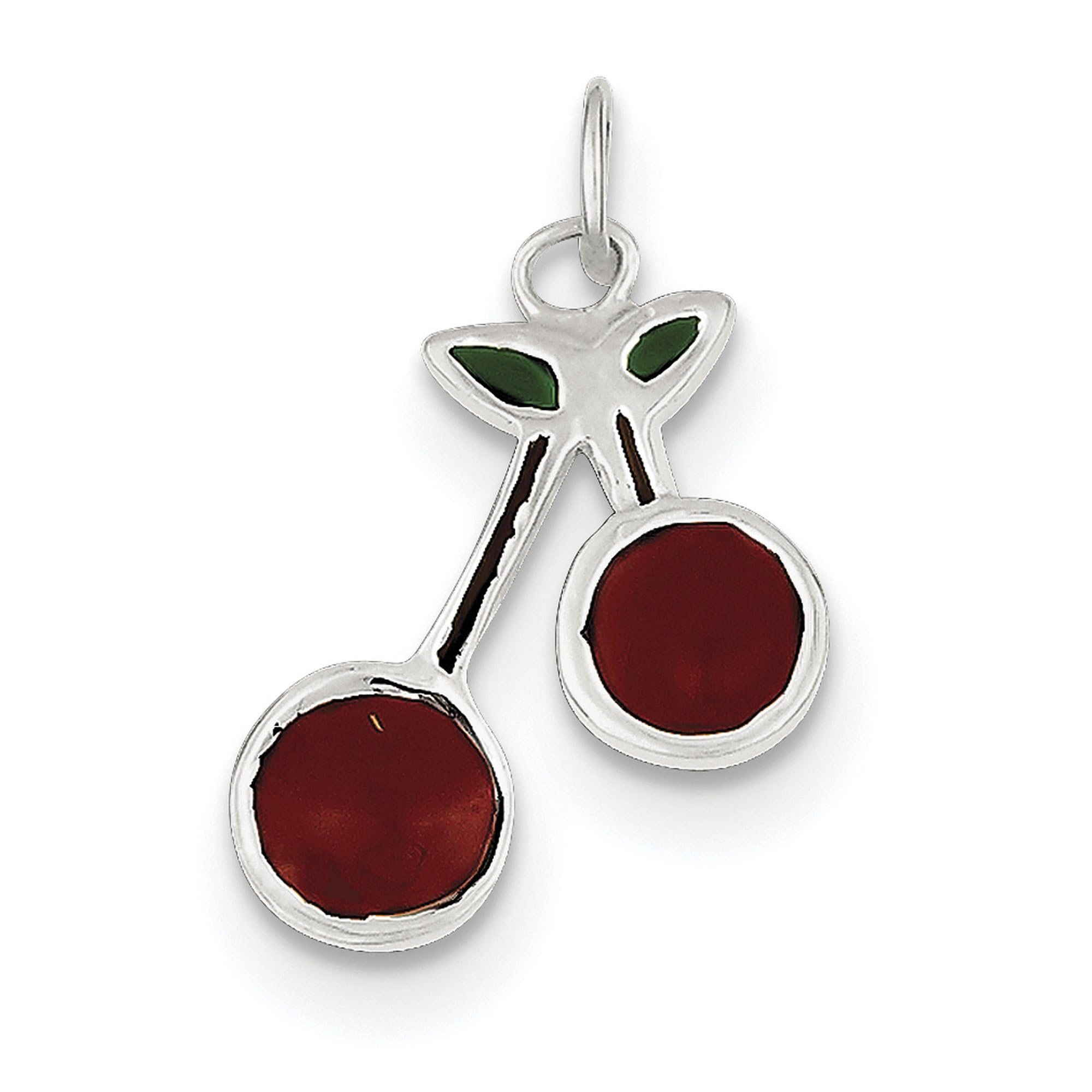 18mm x 5mm Sterling Silver Enameled Cherries Pendant Necklace - Elegant Jewelry Gift for Women, Perfect for Valentine's Day, Anniversary & Special Occasions