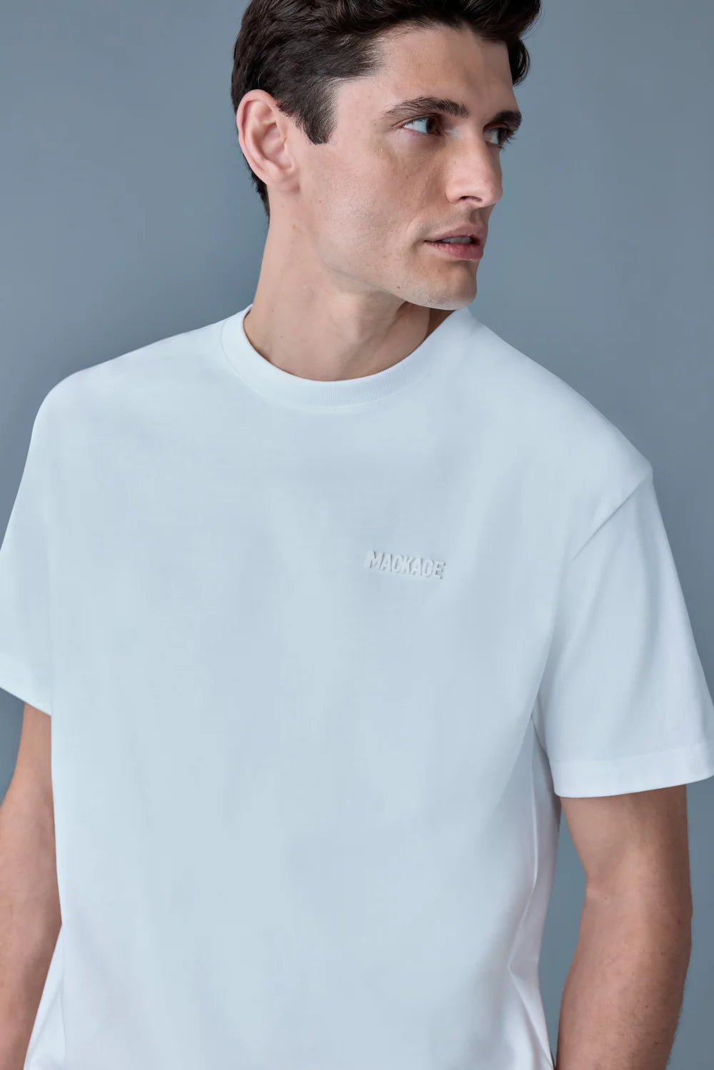 MACKAGE Men's Short Sleeve T-Shirt with Silicone Logo - Comfortable Cotton Tee for Casual Wear, Street Style & Everyday Outfits