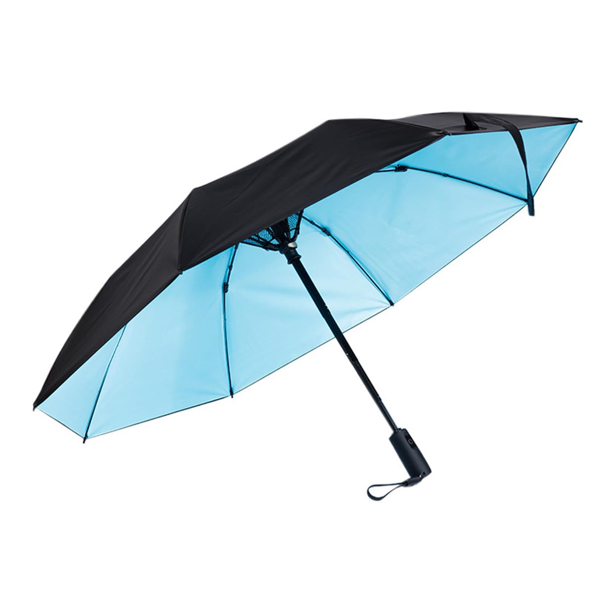 MBROS Folding Fan Umbrella - Portable Cooling Sun Shade with Built-in Fan for Outdoor Activities, Beach, Hiking & Summer Travel (Black)