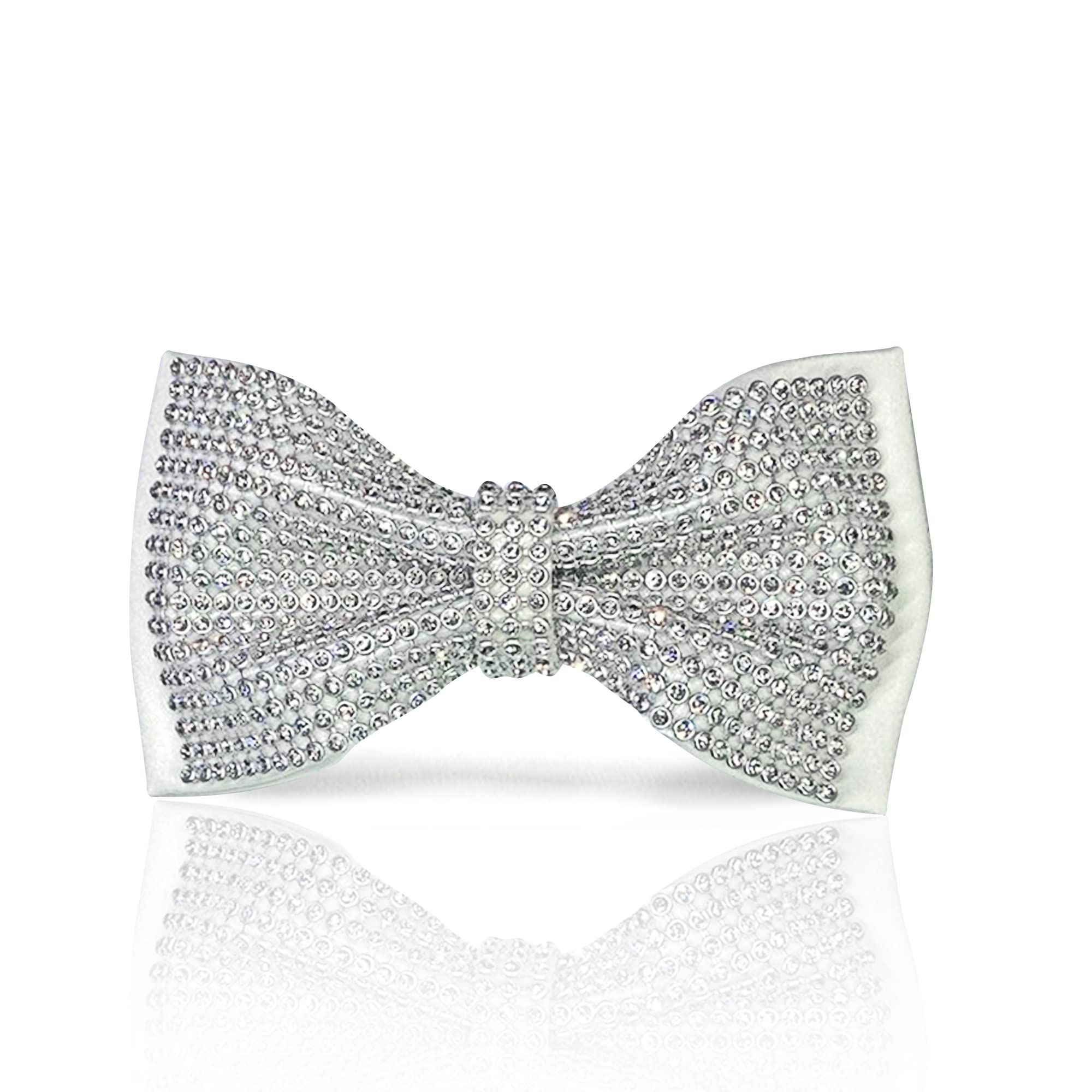 Elegant White Crystal Bow Tie for Men | Shiny Rhinestone & Silver Glitter Formal Bow Tie | Pre-Tied Wedding & Prom Accessory | Perfect for Grooms, Bridal Parties & Special Occasions (2-Layer White Design)