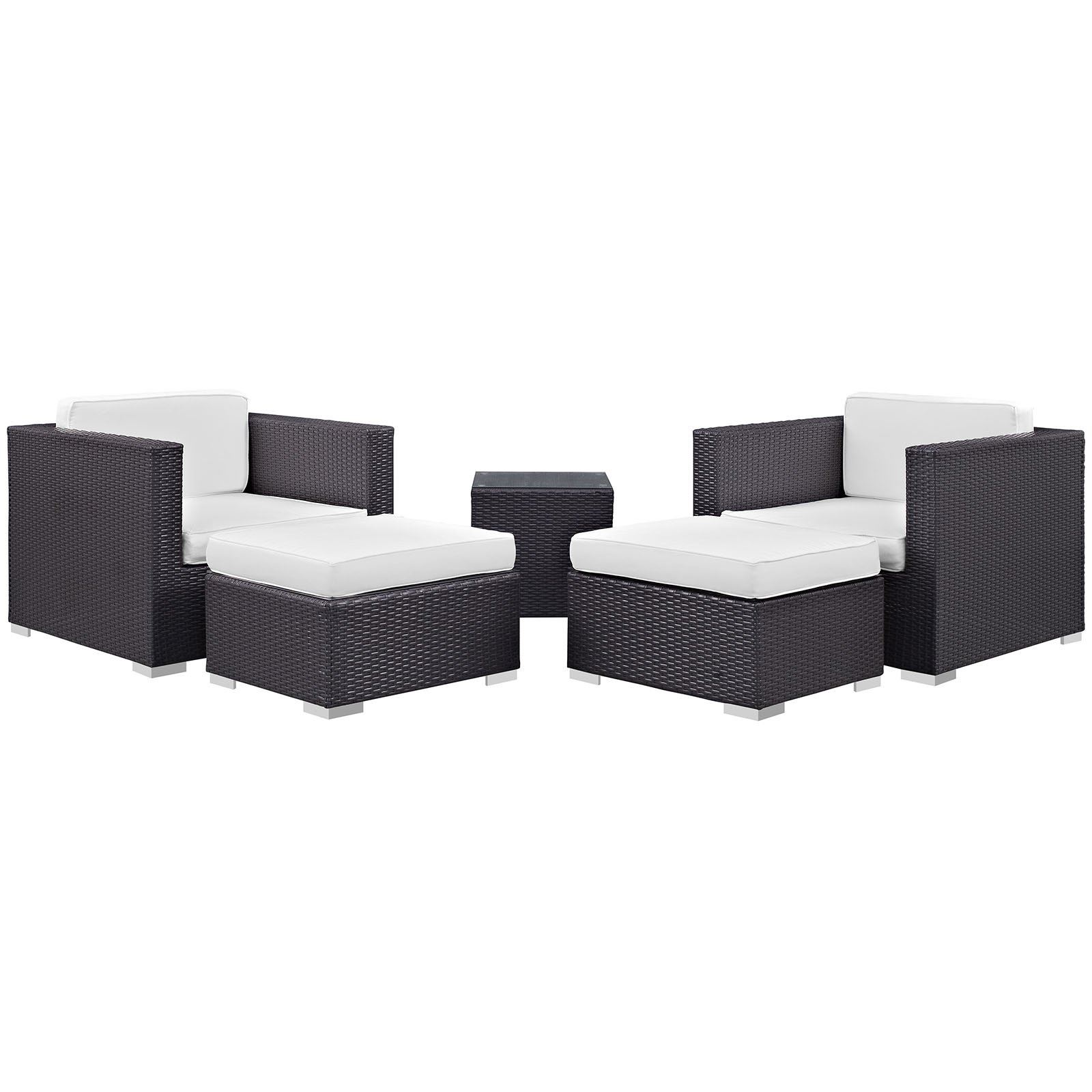 Modway Convene 5-Piece Wicker Rattan Outdoor Patio Furniture Set - Espresso & White - Perfect for Backyard, Garden, Poolside & Patio Relaxation