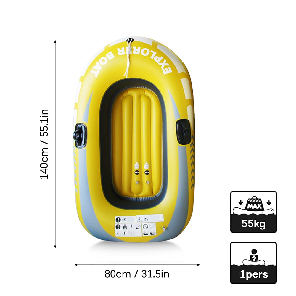 **Inflatable Kayak for Adults - Single Person Fishing Boat, Portable PVC Canoe with Pump & Paddle - Heavy Duty & Stable for Lakes, Rivers & Ocean - Yellow**