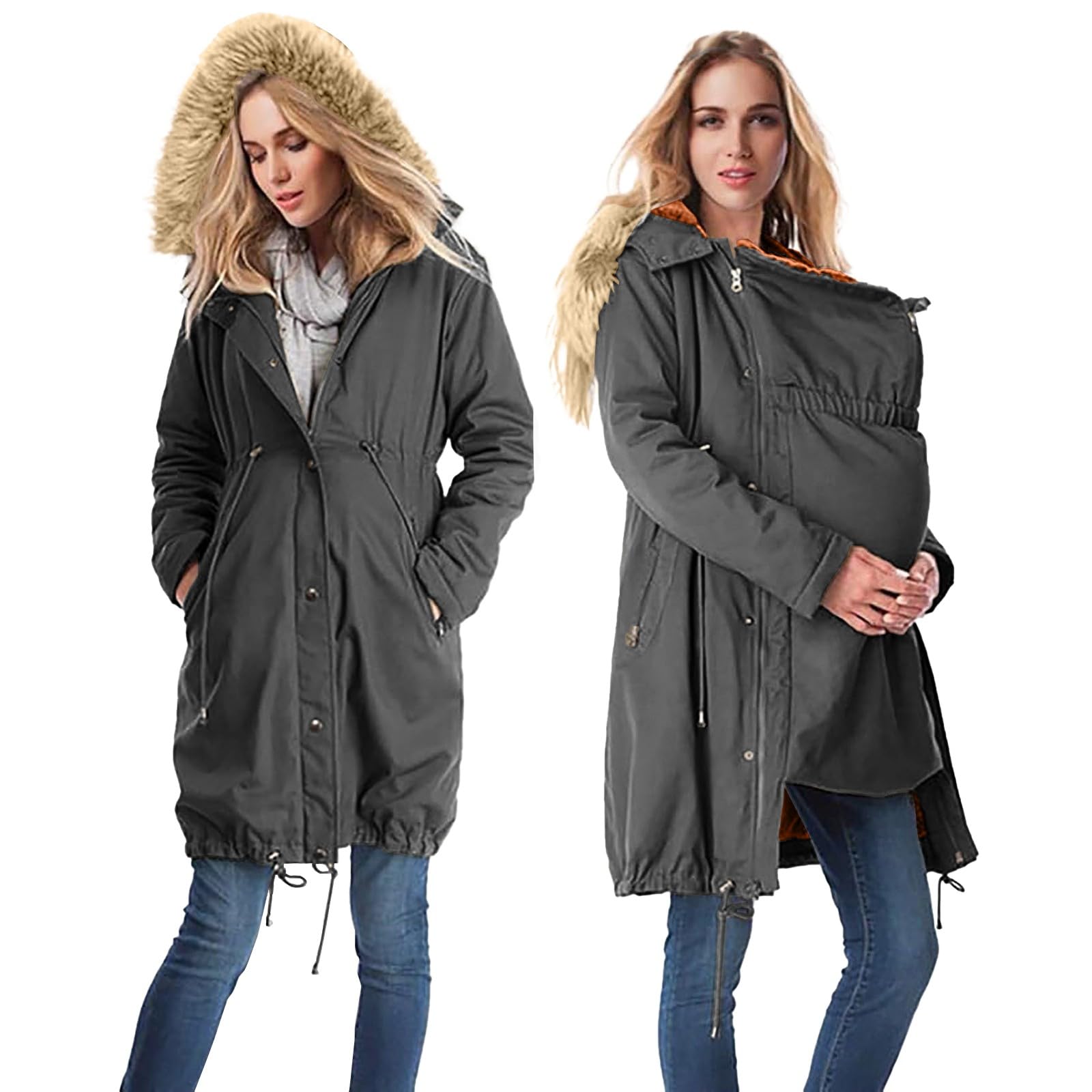 Women's Maternity 3-in-1 Thick Fleece Lined Winter Coat with Hood - Warm Maternity Jacket Extender for Pregnancy | Perfect for Cold Weather & Outdoor Activities