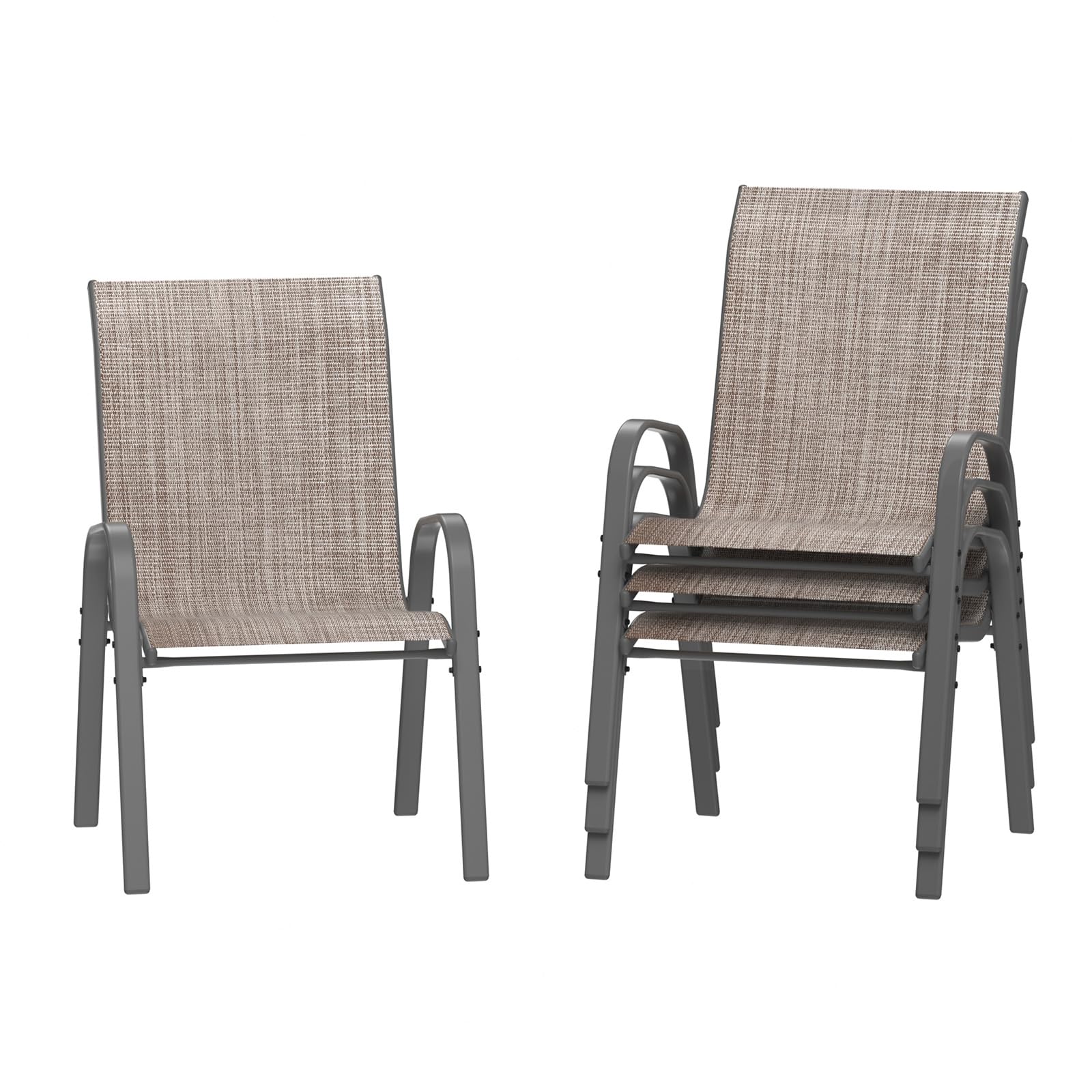 **Amopatio 4-Piece Stackable Patio Chairs Set – All-Weather Outdoor Dining Chairs, Breathable Garden Furniture for Backyard, Deck, Poolside – Light Brown**