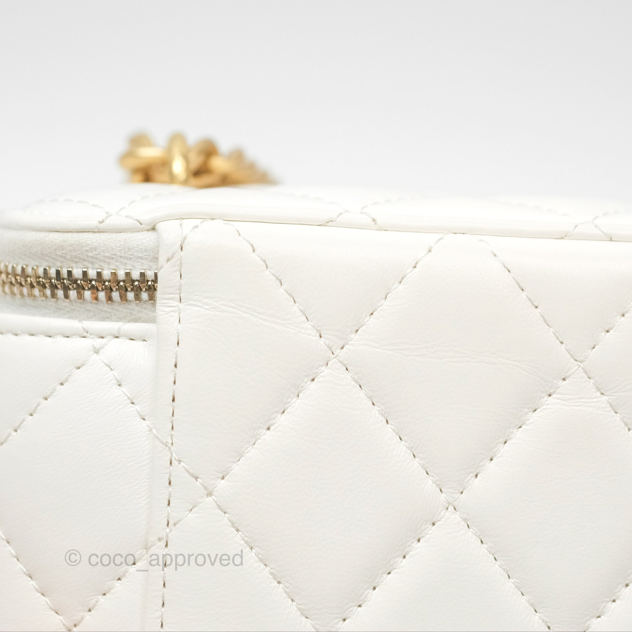 Chanel All Slide Vanity Bag with Adjustable Chain - White Lambskin Leather & Aged Gold Hardware - Luxury Crossbody Bag for Women, Perfect for Parties & Evening Events
