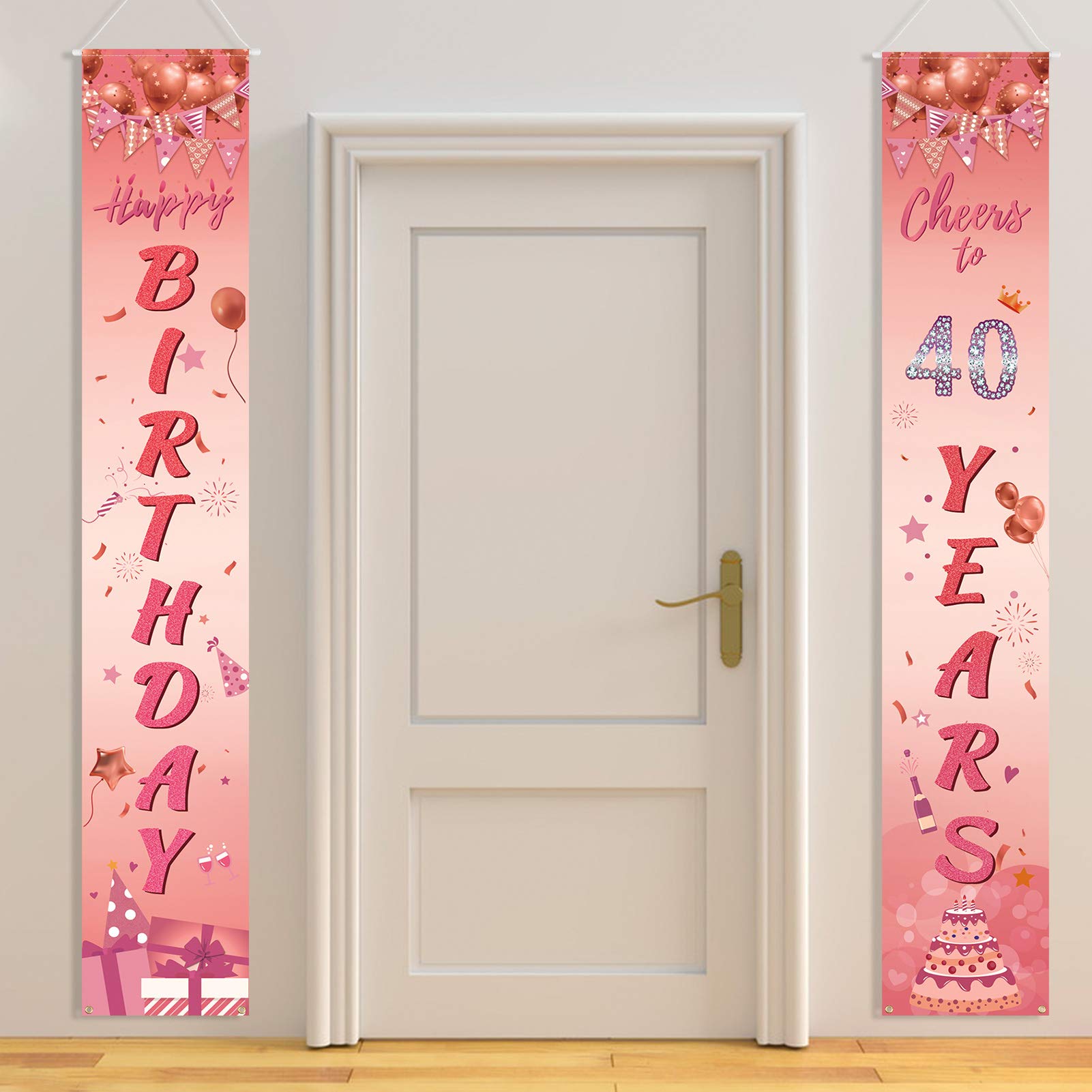 Rose Gold 40th Birthday Party Decorations for Women - Happy Birthday Banner, Cheers to 40 Years Sign, Indoor/Outdoor Door Decor - Perfect for Welcome Porch, Backyard Parties & Milestone Celebrations