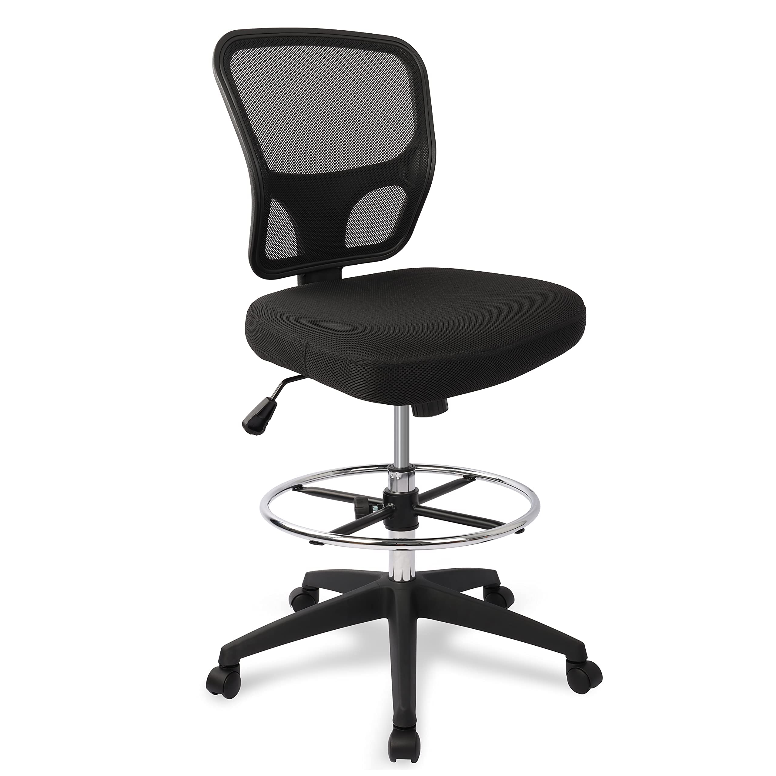 Ergonomic Armless Drafting Chair - Adjustable Height High Back Office Chair with Footrest & Wheels - Perfect for Architects, Designers & Home Office Workspaces