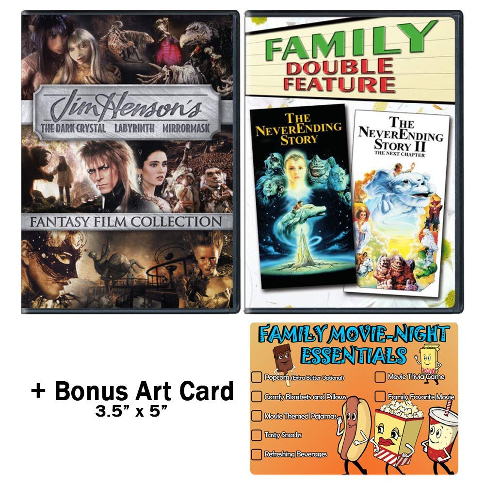 Fantasy Movie Collection 5-Pack: The Dark Crystal, Labyrinth, Mirrormask & The NeverEnding Story 1-2 with Bonus Art Card | Family-Friendly Adventure Films for Movie Nights & Fantasy Lovers